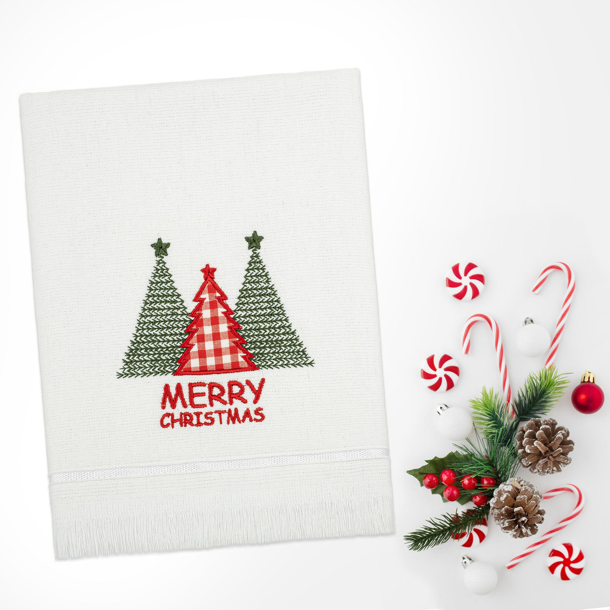 American-softlinen - Christmas Towels Set 2 Packed Embroidered Turkish Cotton Hand Towels - Christmas Tree Socks - 6
