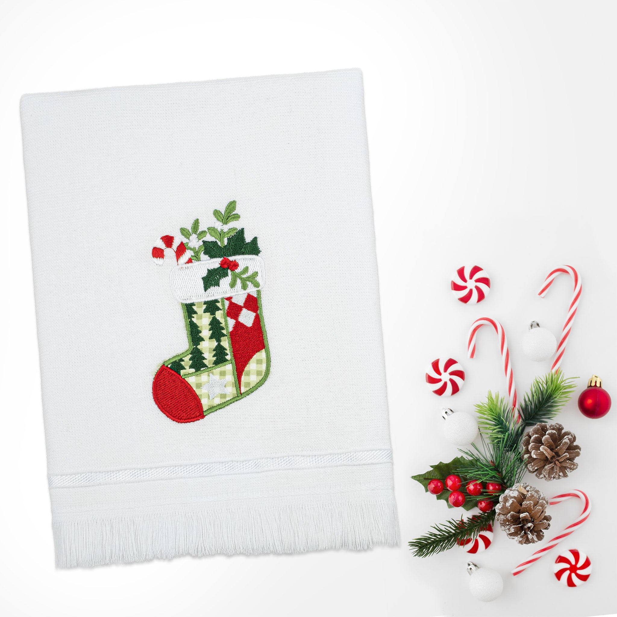 American-softlinen - Christmas Towels Set 2 Packed Embroidered Turkish Cotton Hand Towels - Christmas Tree Socks - 7