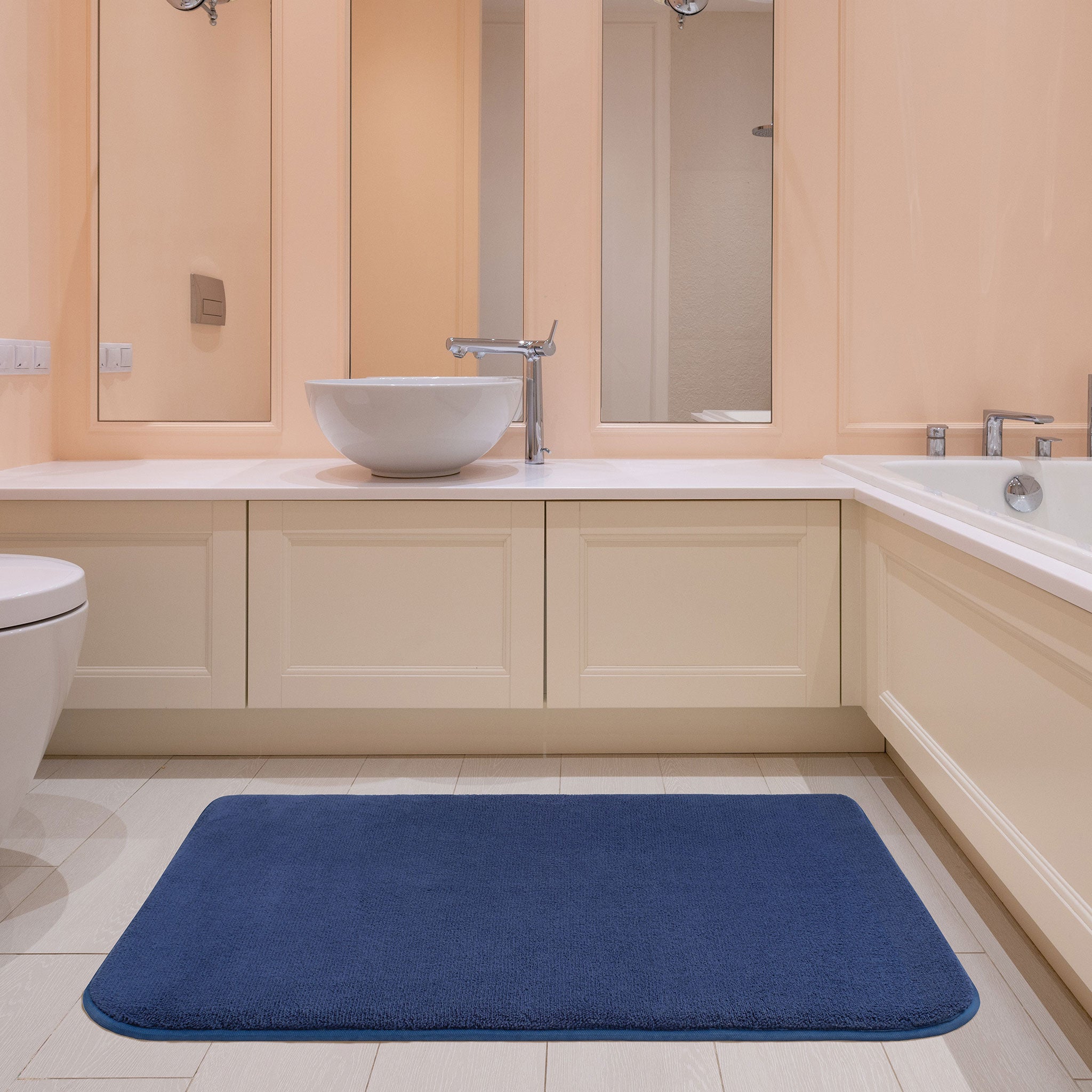 American-softlinen - Fluffy Foamed Non-Slip Bath Rug 21x32 Inch - 18 Set Case Pack - Navy-Blue - 2