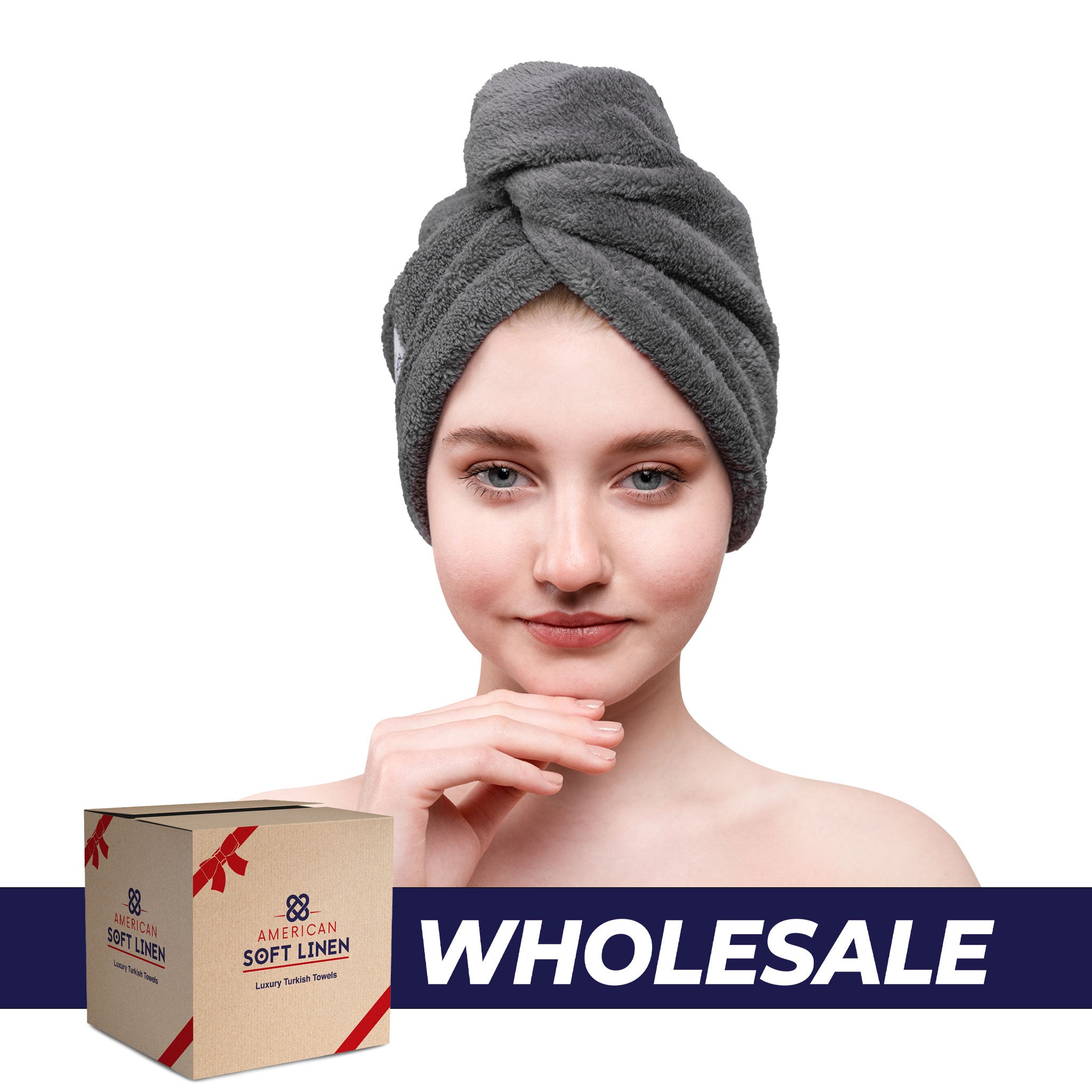 American-softlinen - Hair Drying Towel - 1-PACKED - 90 Piece Case Pack - Gray - 0