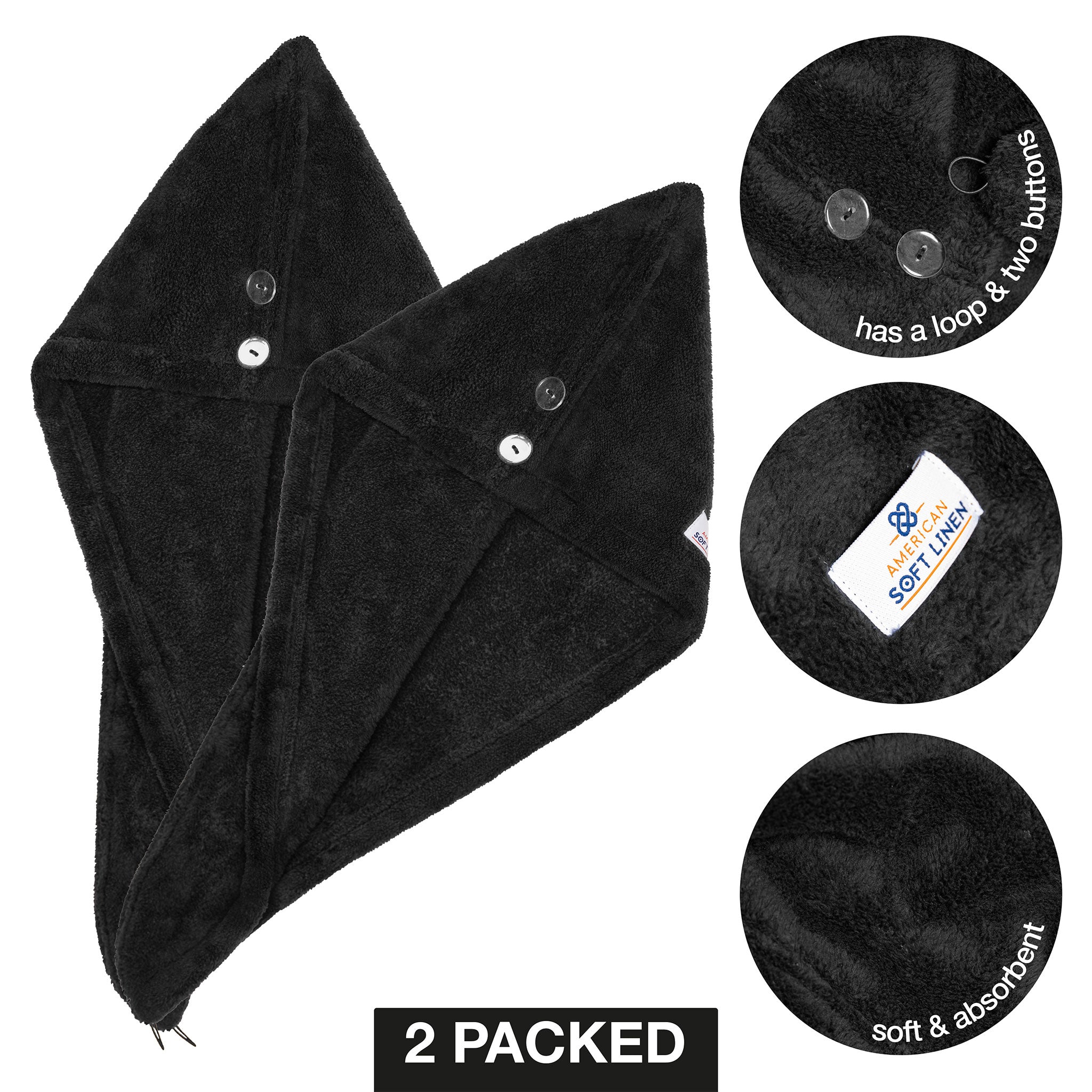 American-softlinen - Hair Drying Towel - 2-PACKED - 50 Piece Case Pack - Black - 5