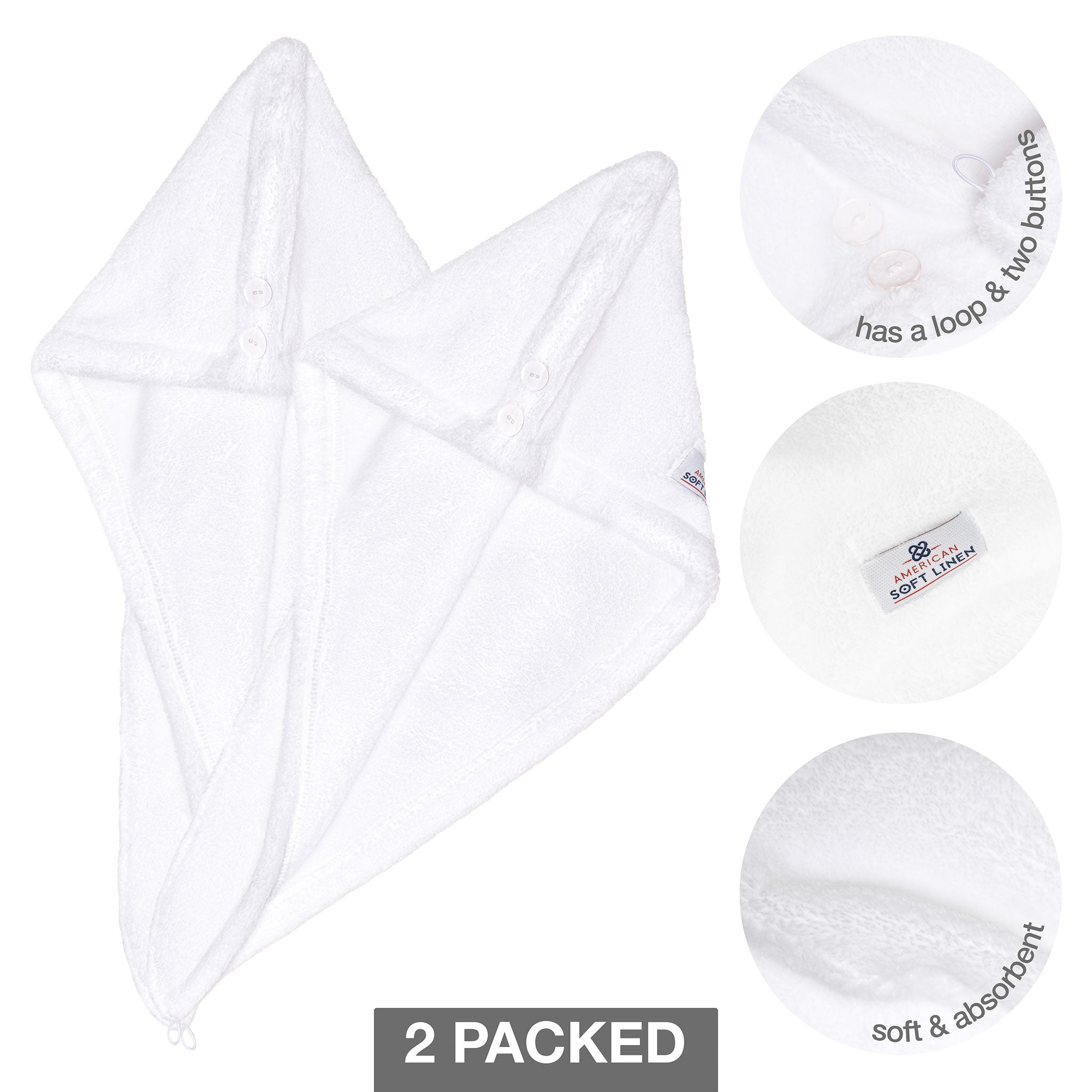 American-softlinen - Hair Drying Towel - 2-PACKED - 50 Piece Case Pack - White - 5