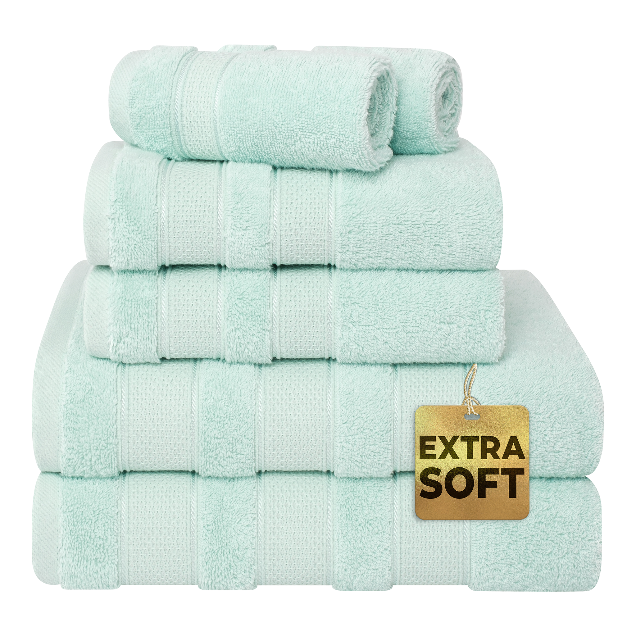American-softlinen - Salem 6 Piece Turkish Combed Cotton Luxury Bath Towel Set - 10 Set Case Pack - Mint - 1