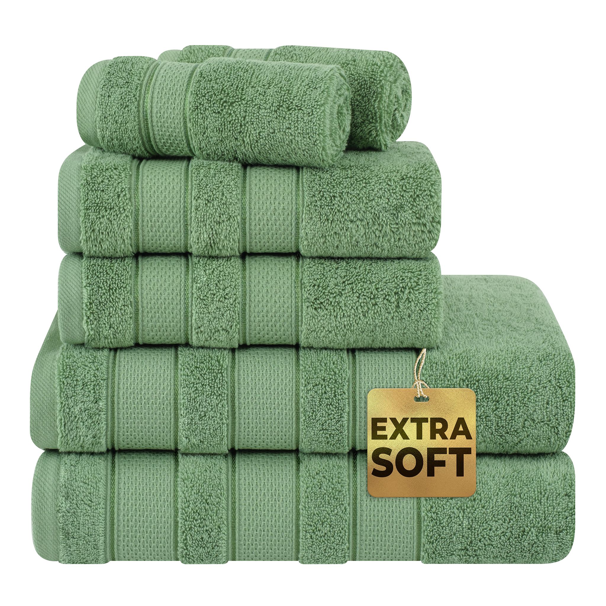 American-softlinen - Salem 6 Piece Turkish Combed Cotton Luxury Bath Towel Set - 10 Set Case Pack - Sage-Green - 1