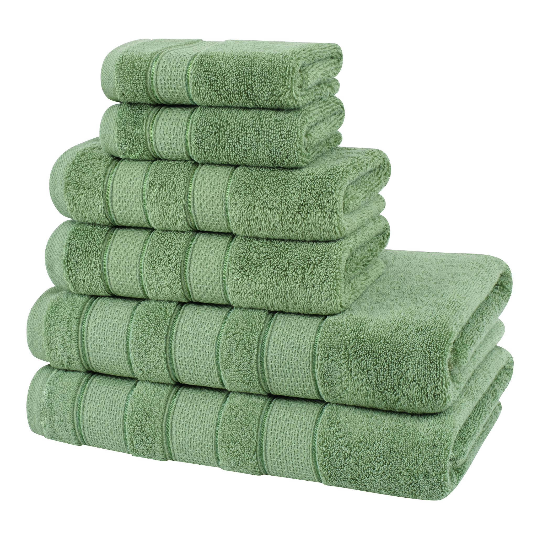 American-softlinen - Salem 6 Piece Turkish Combed Cotton Luxury Bath Towel Set - 10 Set Case Pack - Sage-Green - 5