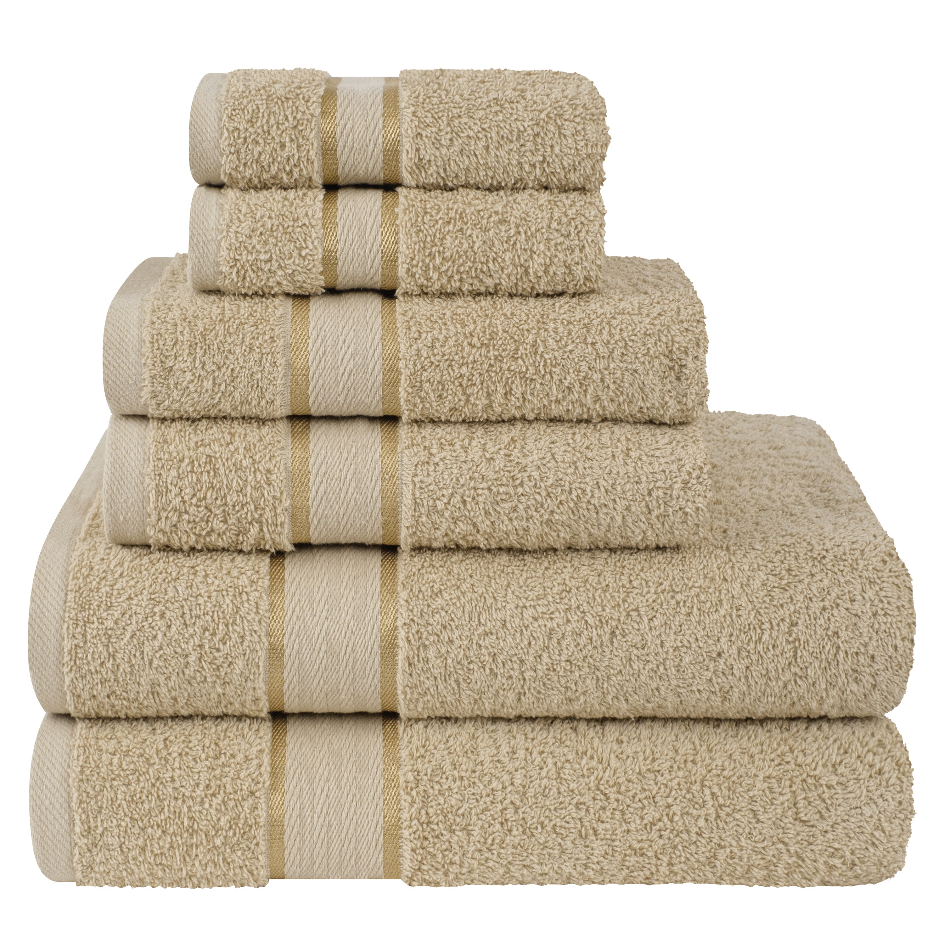 American-softlinen - Salem 6 Piece Turkish Cotton Luxury Towel Set - Sand-Taupe - 0