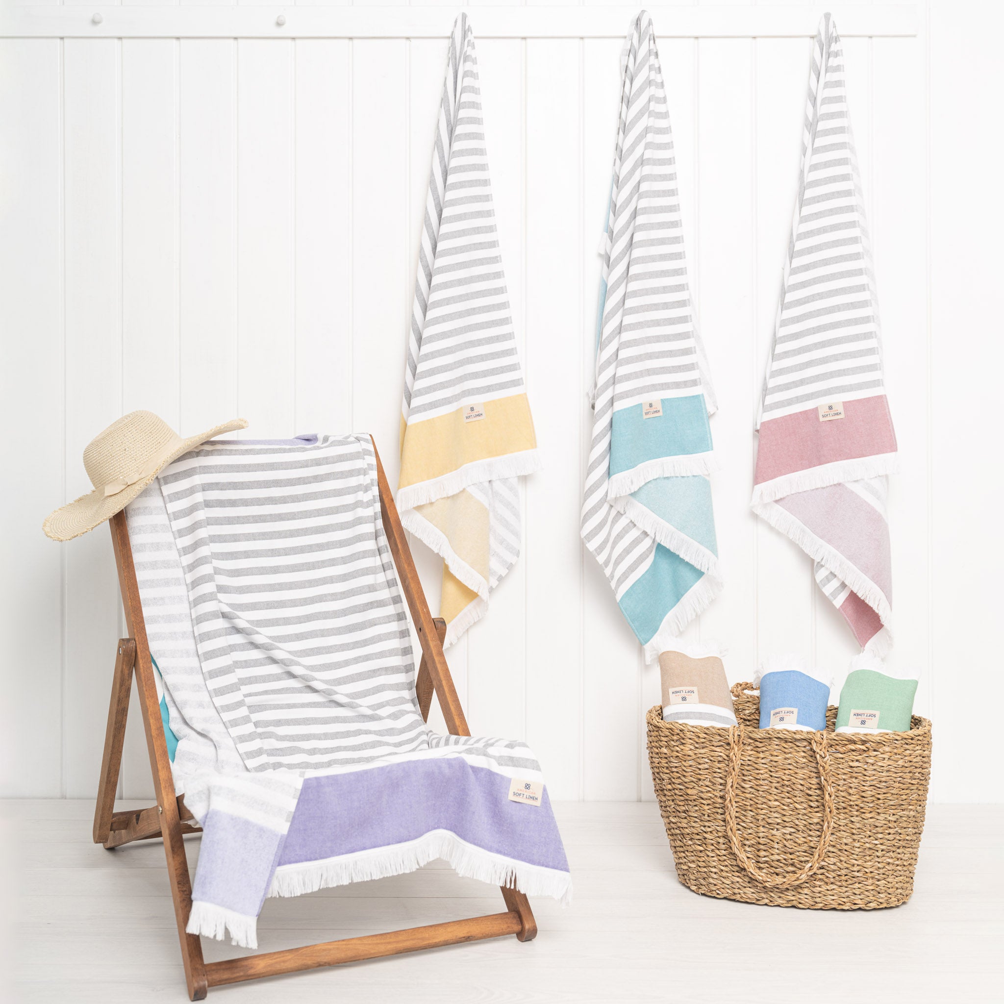 4 Packed Terry Peshtemal and Beach Towel, Mediterranean 100% Cotton Turkish Towels, Premium Peshtemals, 35" x 60", Modern &amp; Traditional Turkish Bath Towels, Navy Blue 8