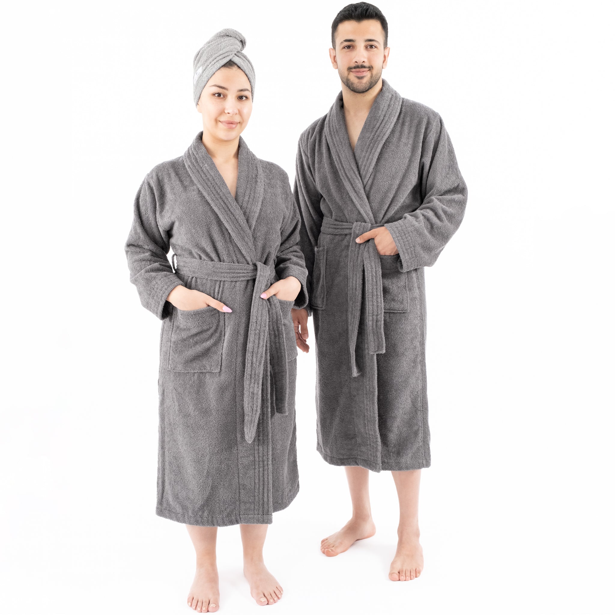 American-softlinen 100% Cotton Bathrobes for Women and Men, Soft, Lightweight, Gray S-M, 1
