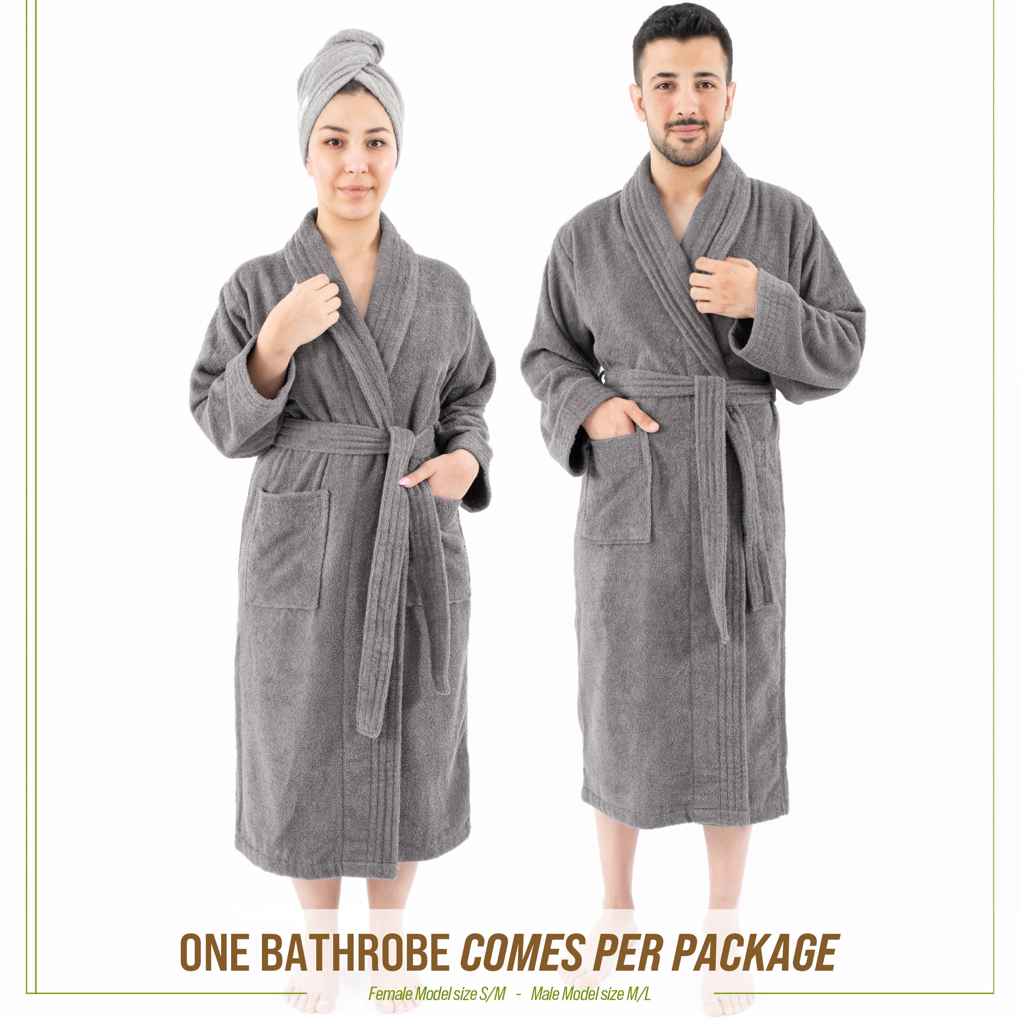 American-softlinen 100% Cotton Bathrobes for Women and Men, Soft, Lightweight, Gray S-M, 3