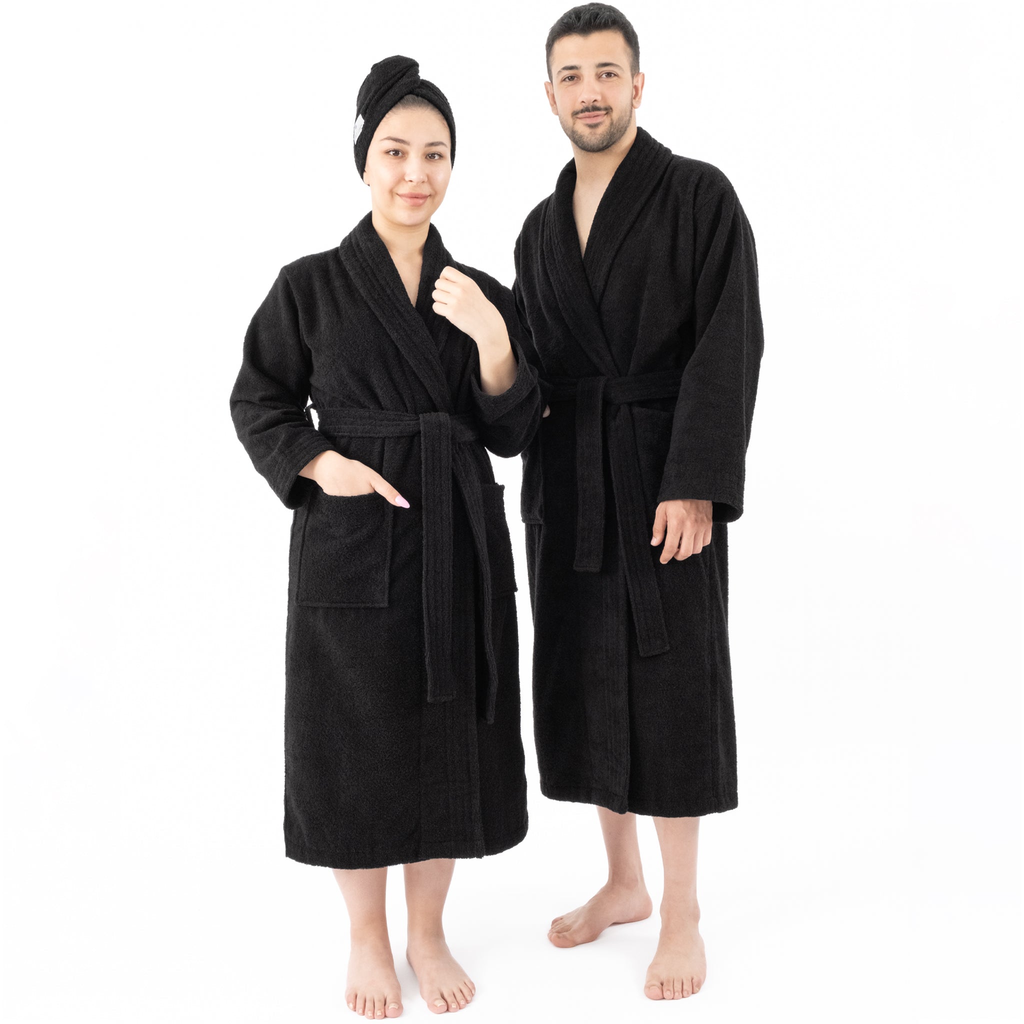 American-softlinen 100% Cotton Bathrobes for Women and Men, Soft, Lightweight, Wholesale Bathrobes Black L-XL, 1
