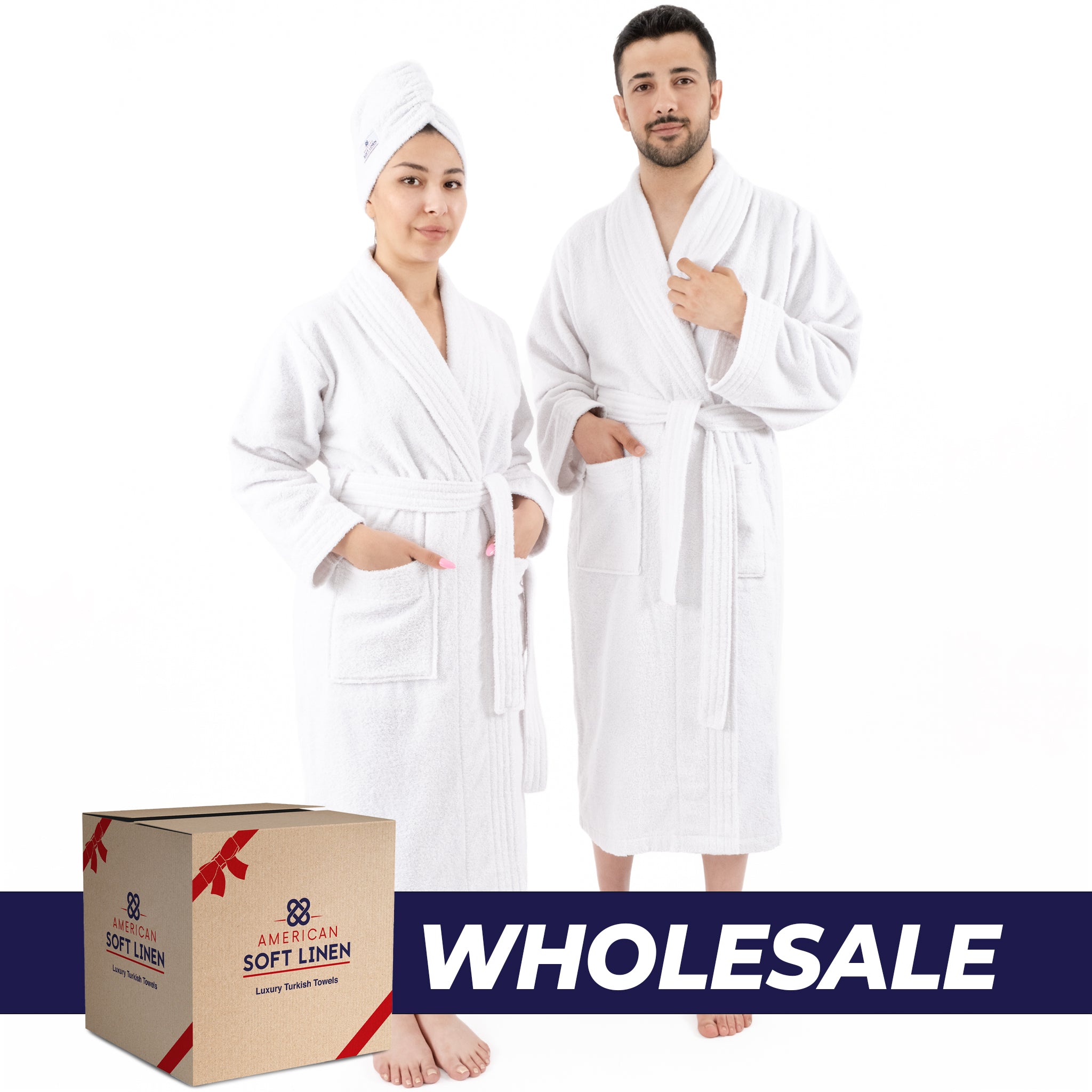 American-softlinen 100% Cotton Bathrobes for Women and Men, Soft, Lightweight, Wholesale Bathrobes White L-XL, 0