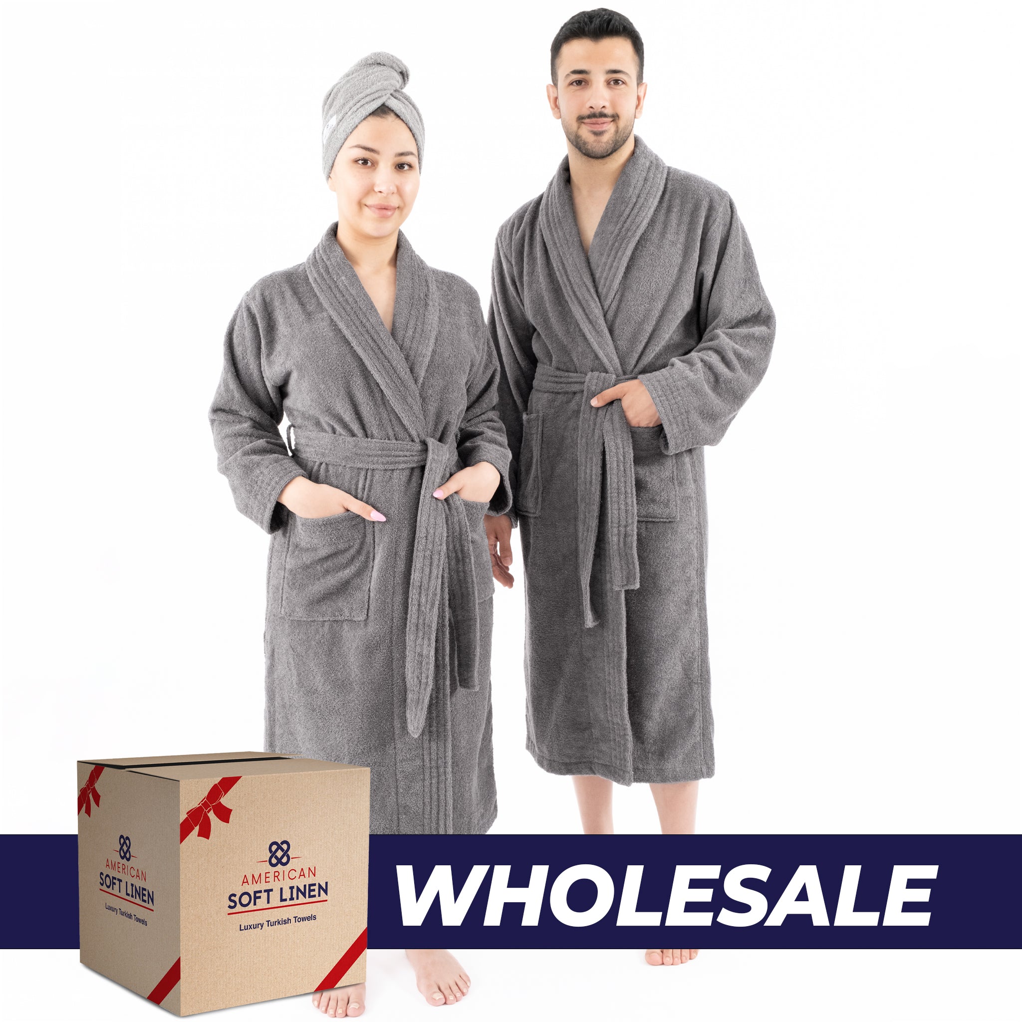 American-softlinen 100% Cotton Bathrobes for Women and Men, Soft, Lightweight, Wholesale Bathrobes Gray M-L, 0
