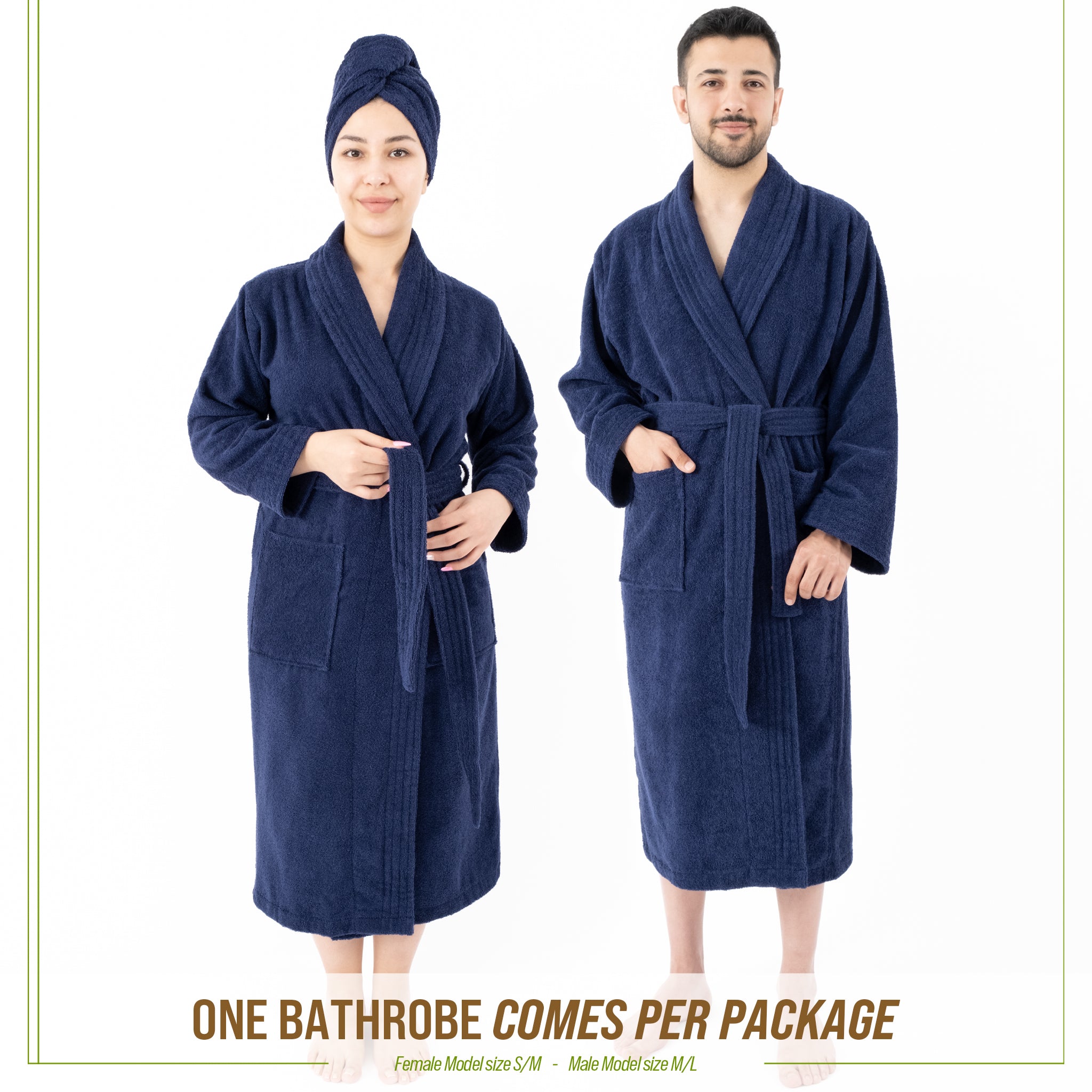 American-softlinen 100% Cotton Bathrobes for Women and Men, Soft, Lightweight, Navy-Blue L-XL, 3