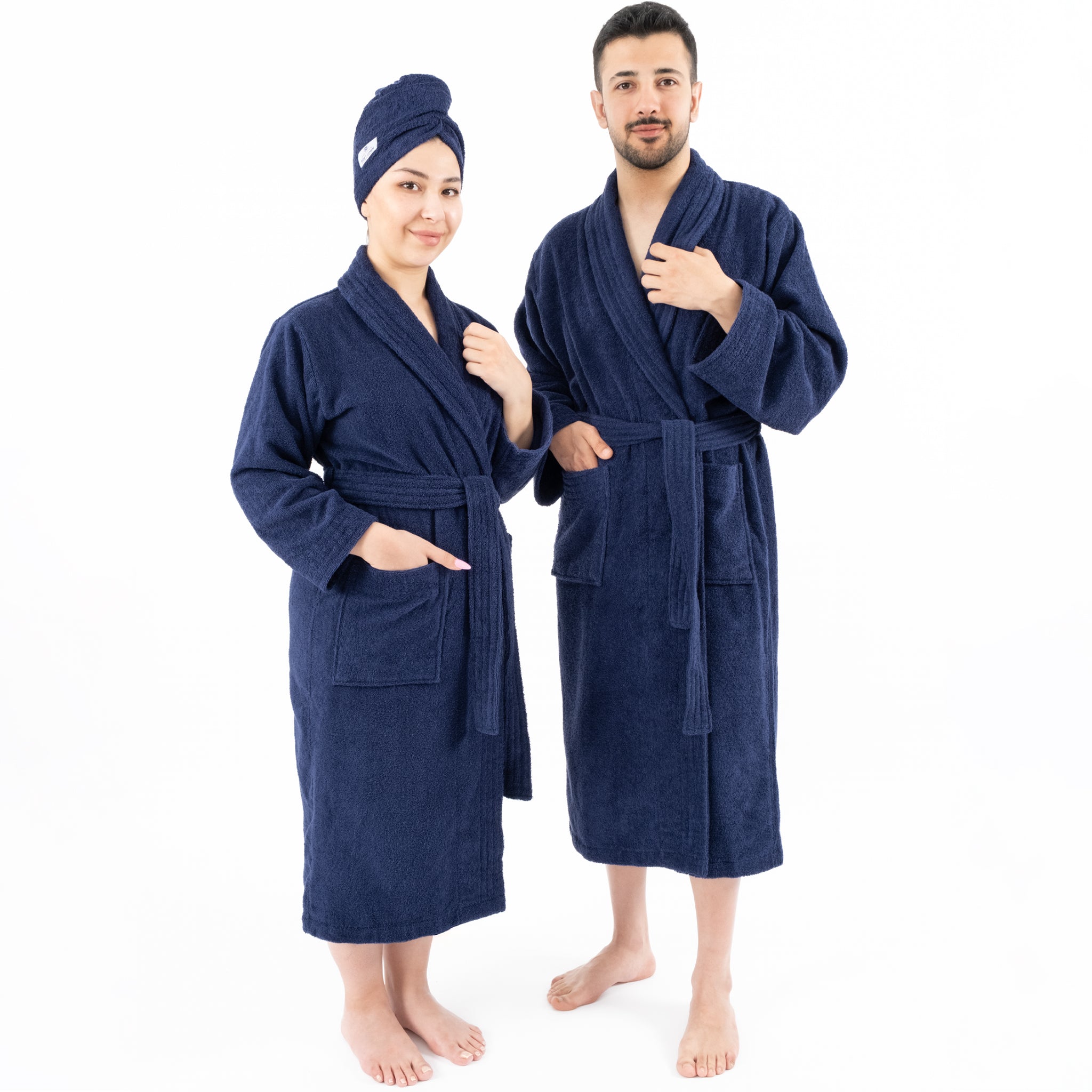 American-softlinen 100% Cotton Bathrobes for Women and Men, Soft, Lightweight, Navy-Blue XL-XXL, 1