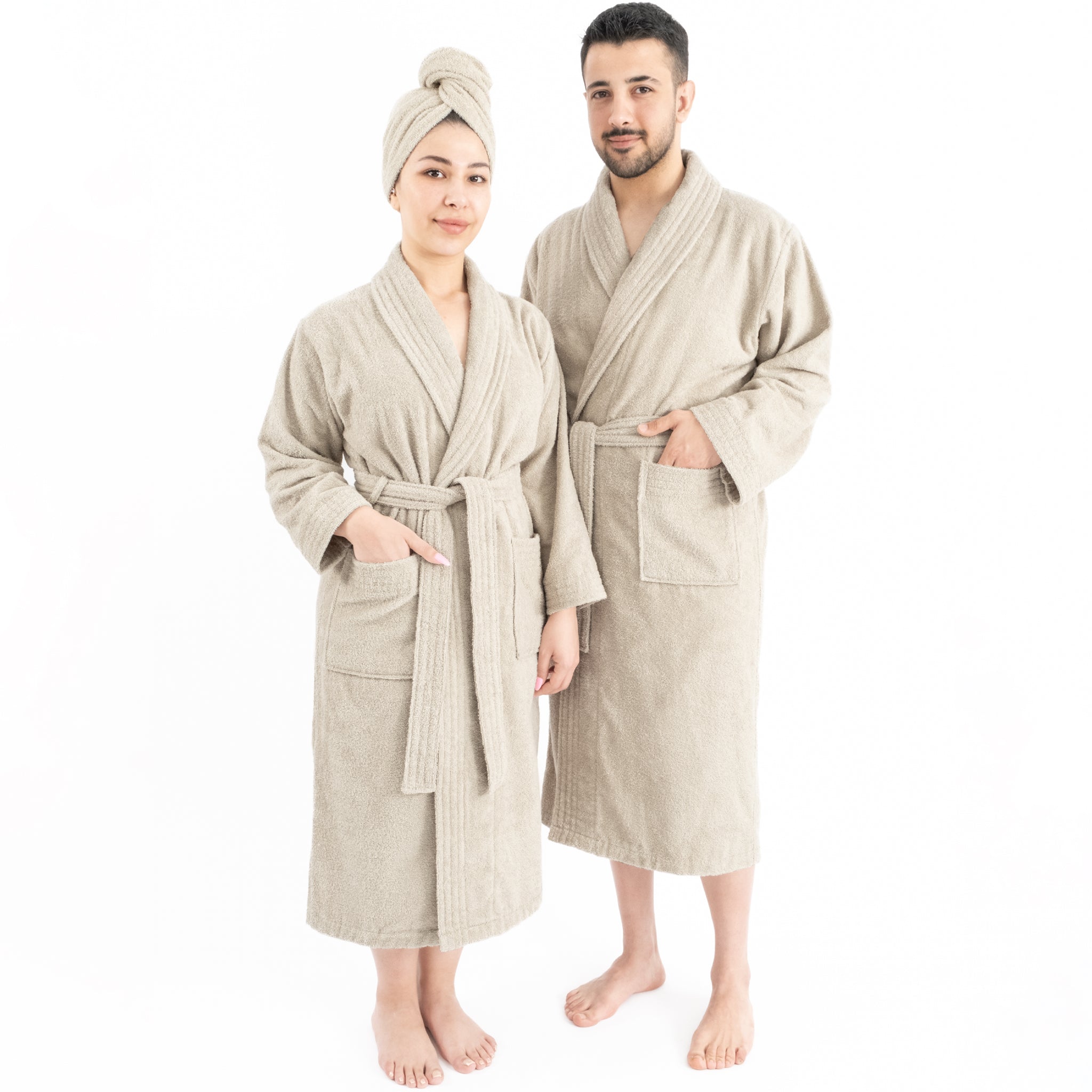 American-softlinen 100% Cotton Bathrobes for Women and Men, Soft, Lightweight, Beige S-M, 1