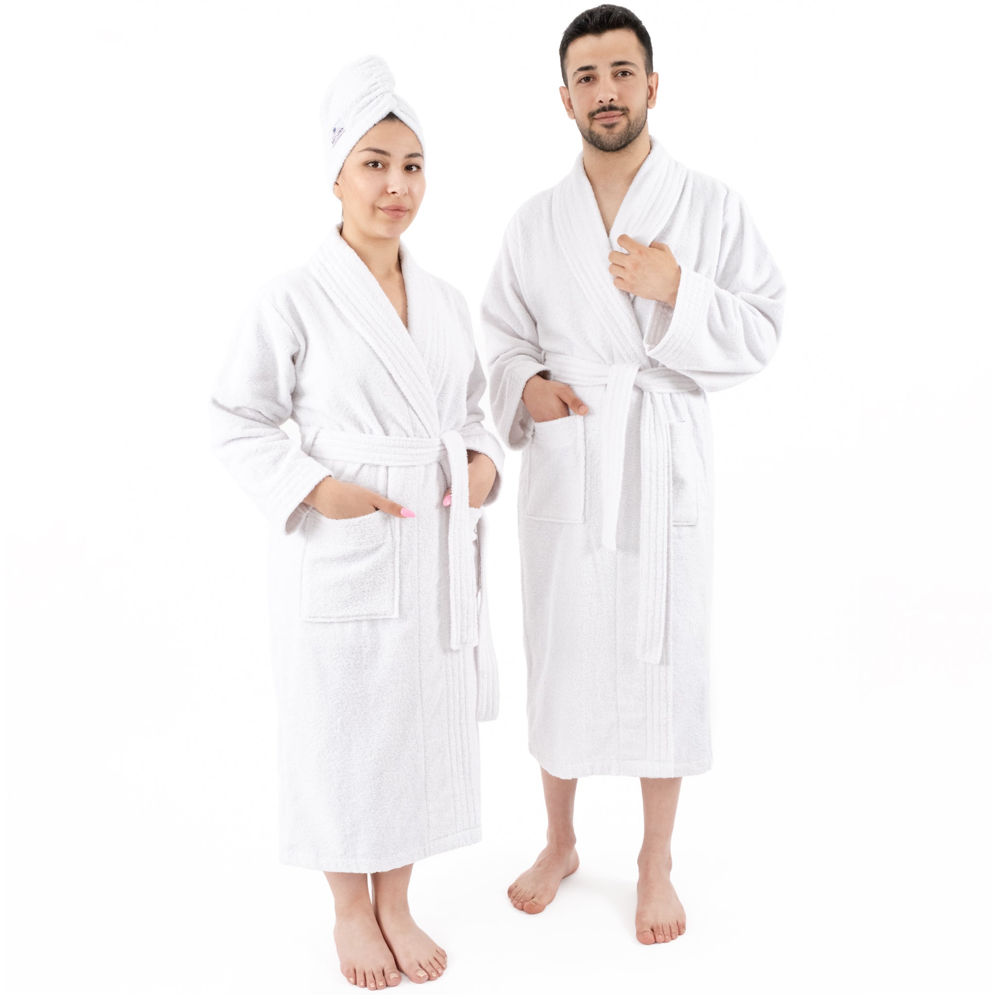 American-softlinen 100% Cotton Bathrobes for Women and Men, Soft, Lightweight, White M-L, 1