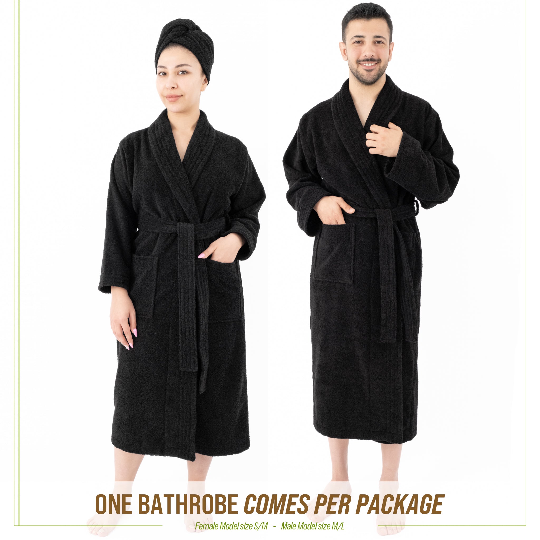 American-softlinen 100% Cotton Bathrobes for Women and Men, Soft, Lightweight, Black XL-XXL, 3