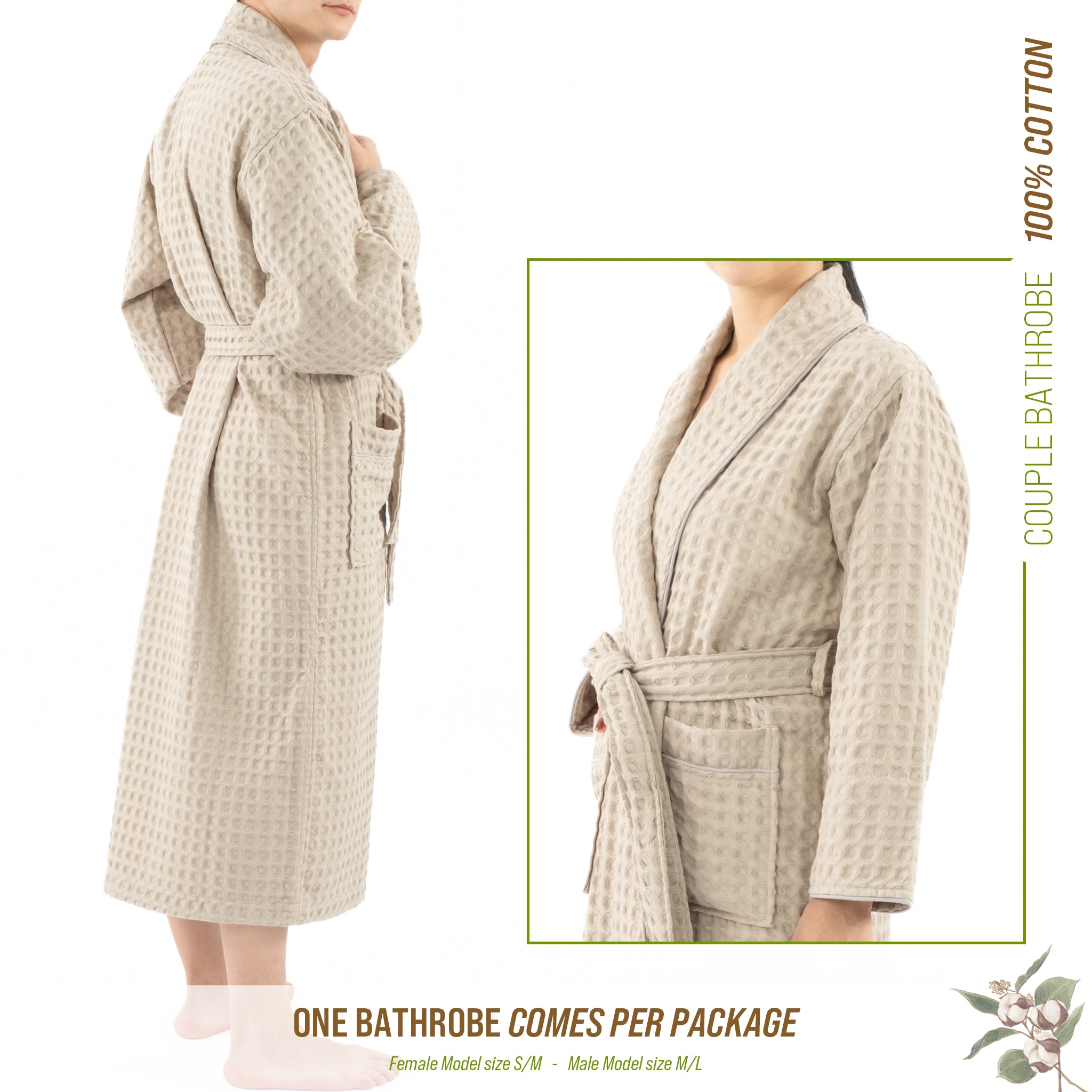 American-softlinen 100% Cotton Waffle Robes for Women and Men, Unisex Waffle Kimono Lounging Bathrobe, 1 Piece Waffle Robe for Couples After Shower