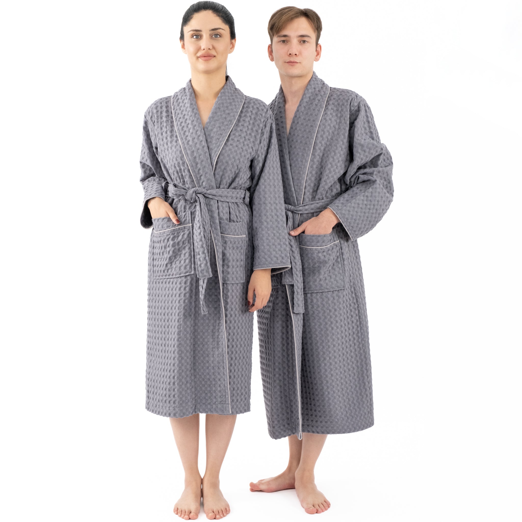 American-softlinen 100% Cotton Waffle Robes for Women and Men, Unisex Waffle Kimono Lounging Bathrobe, 1 Piece Waffle Robe for Couples After Shower