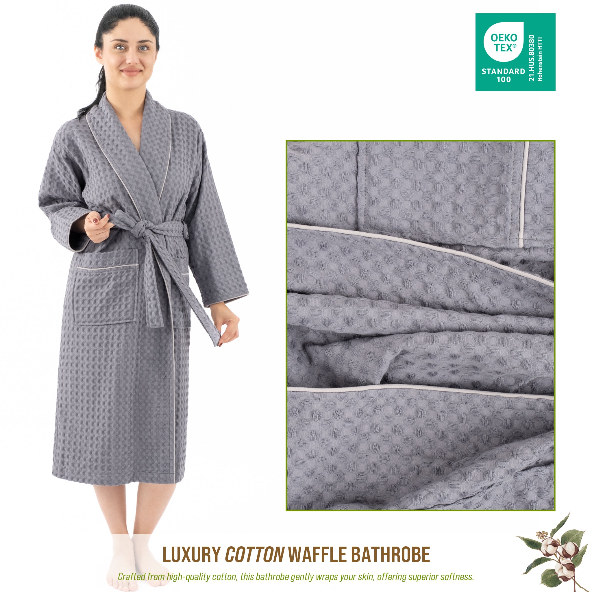 American-softlinen 100% Cotton Waffle Robes for Women and Men, Unisex Waffle Kimono Lounging Bathrobe, 1 Piece Waffle Robe for Couples After Shower