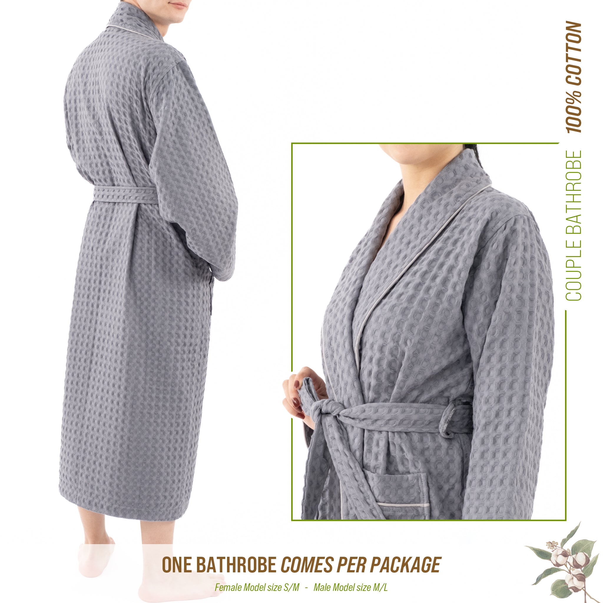 American-softlinen 100% Cotton Waffle Robes for Women and Men, Unisex Waffle Kimono Lounging Bathrobe, 1 Piece Waffle Robe for Couples After Shower