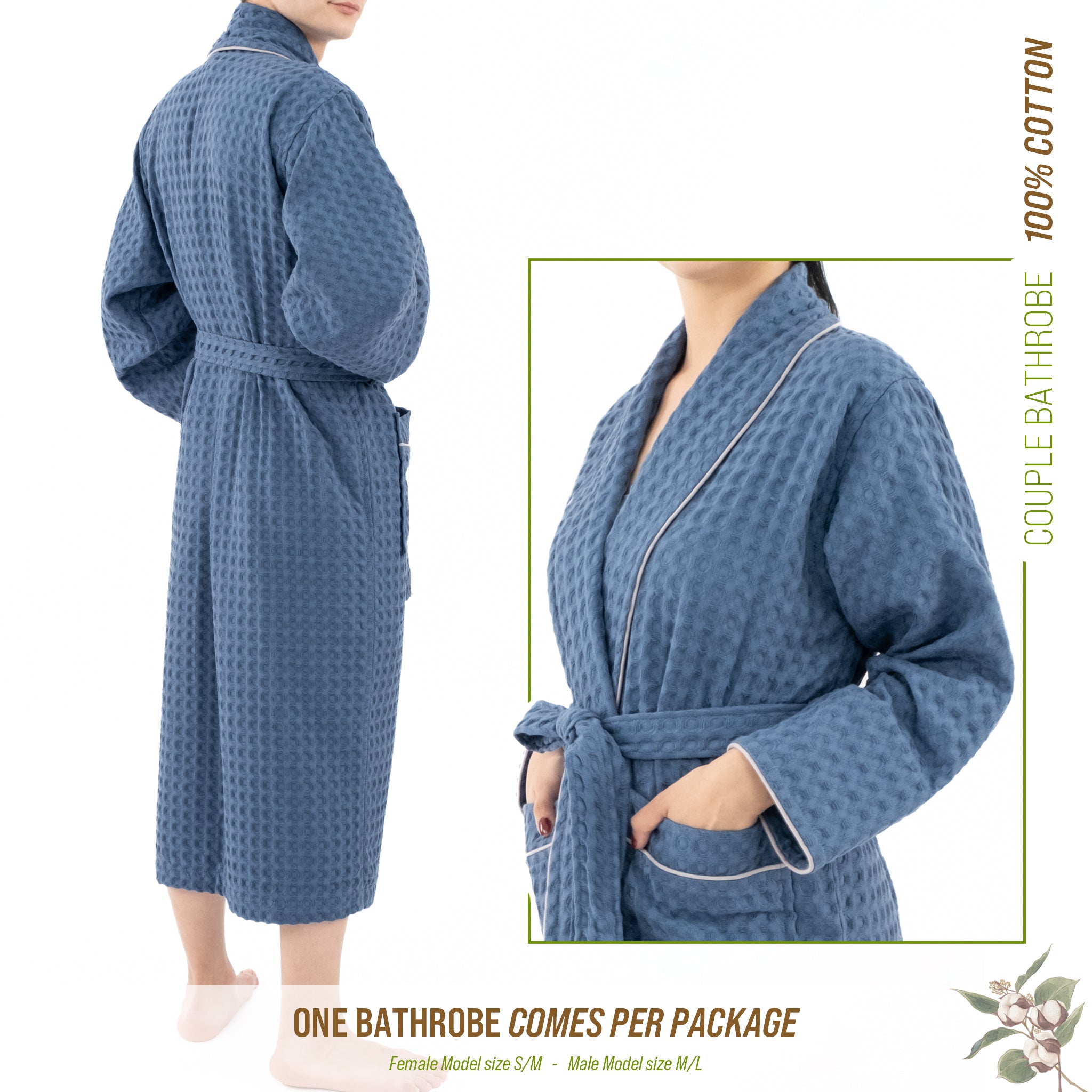 American-softlinen 100% Cotton Waffle Robes for Women and Men, Unisex Waffle Kimono Lounging Bathrobe, 1 Piece Waffle Robe for Couples After Shower