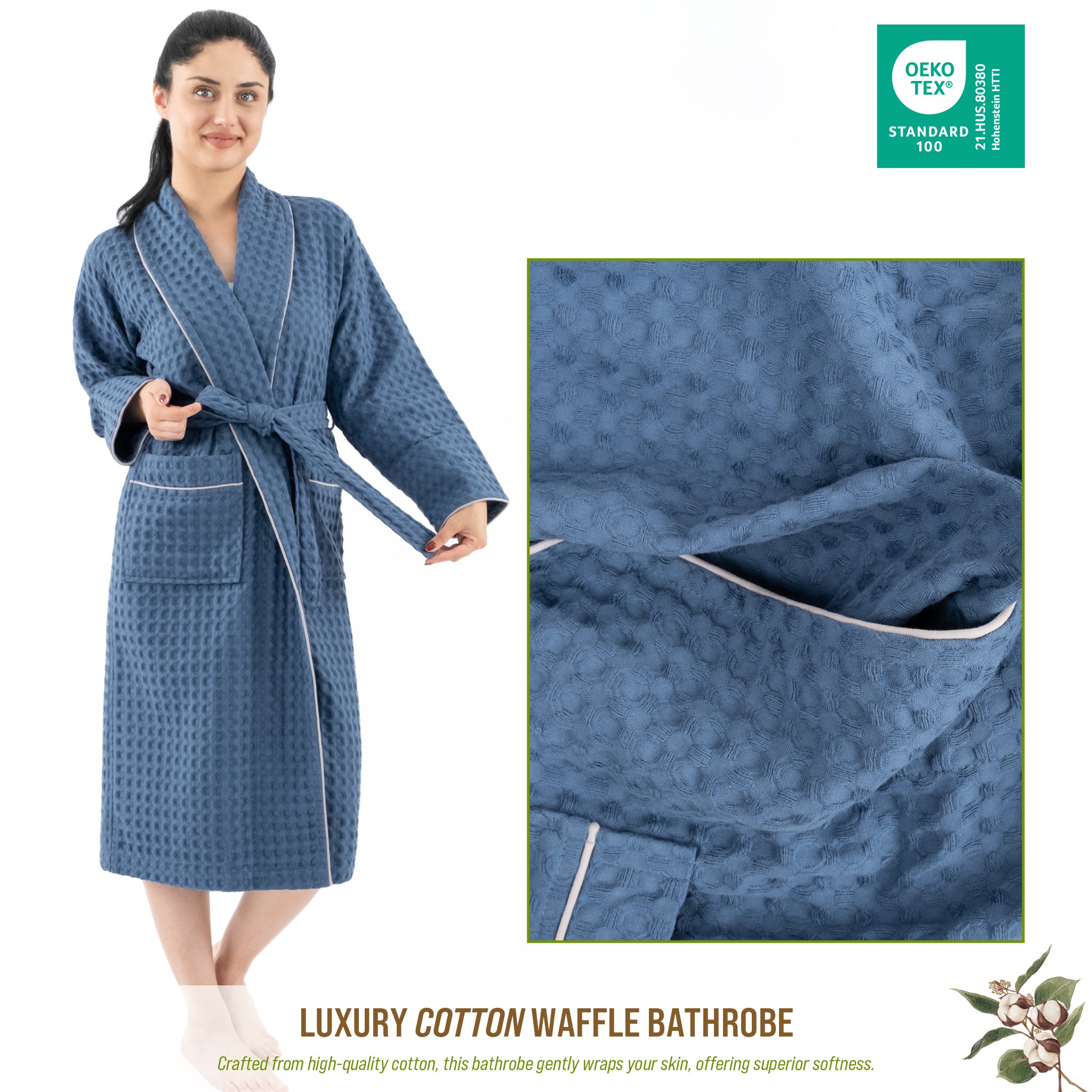American-softlinen 100% Cotton Waffle Robes for Women and Men, Unisex Waffle Kimono Lounging Bathrobe, 1 Piece Waffle Robe for Couples After Shower