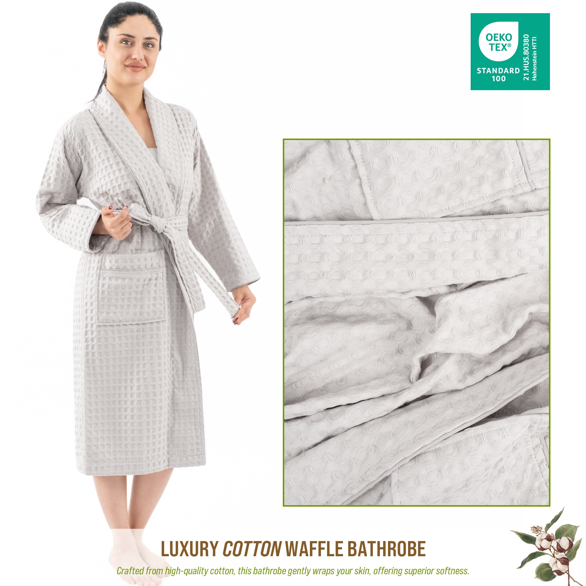 American-softlinen 100% Cotton Waffle Robes for Women and Men, Unisex Waffle Kimono Lounging Bathrobe, 1 Piece Waffle Robe for Couples After Shower