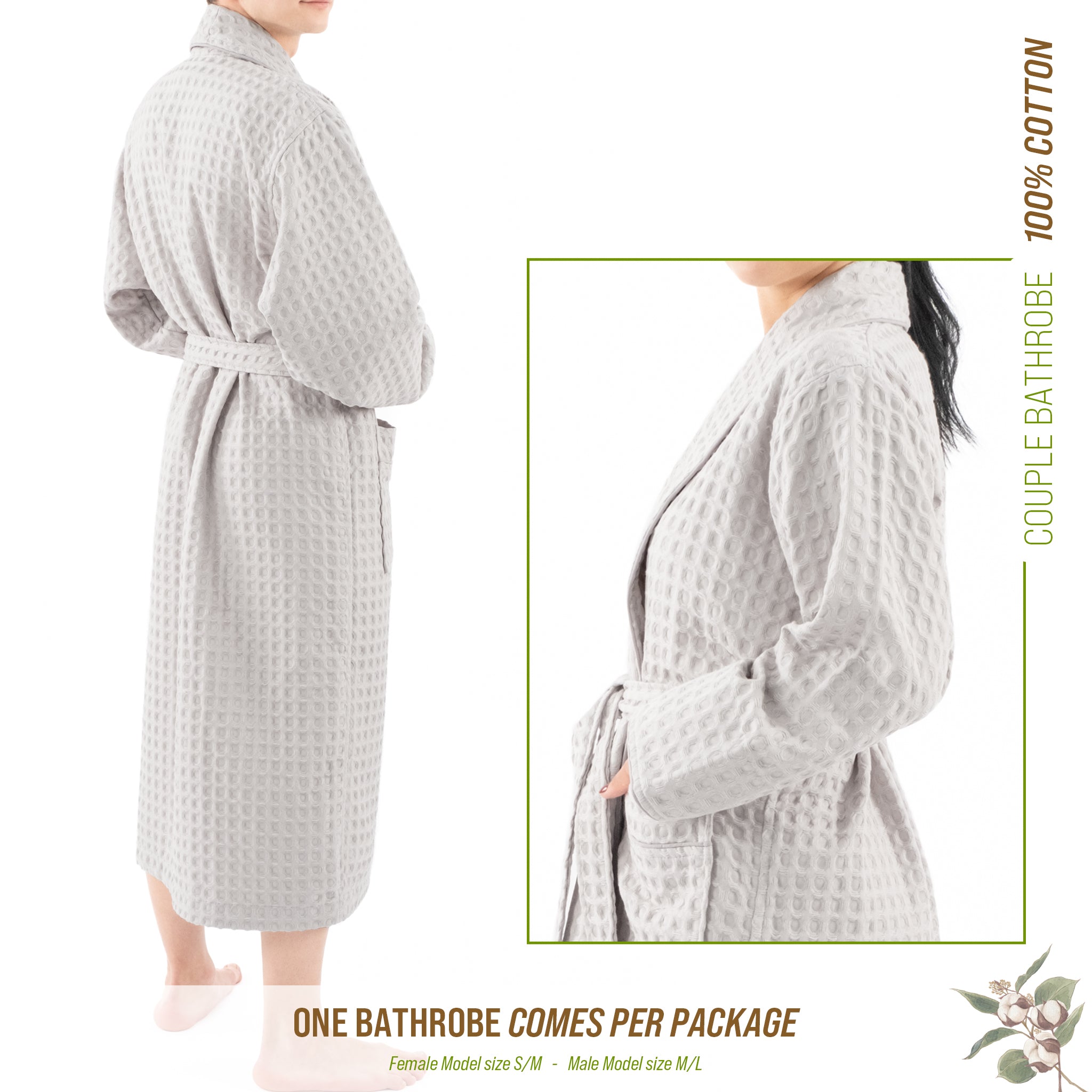 American-softlinen 100% Cotton Waffle Robes for Women and Men, Unisex Waffle Kimono Lounging Bathrobe, 1 Piece Waffle Robe for Couples After Shower