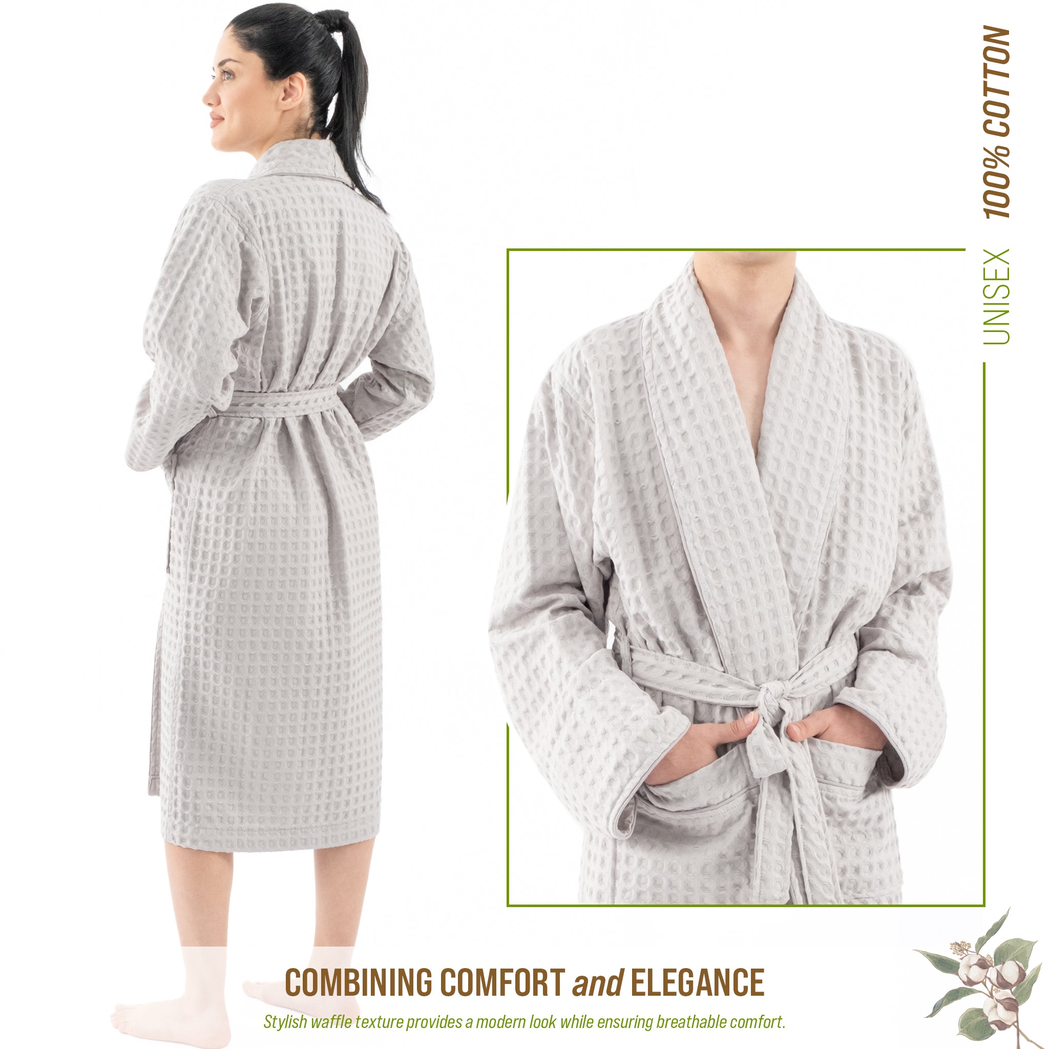 American-softlinen 100% Cotton Waffle Robes for Women and Men, Unisex Waffle Kimono Lounging Bathrobe, 1 Piece Waffle Robe for Couples After Shower