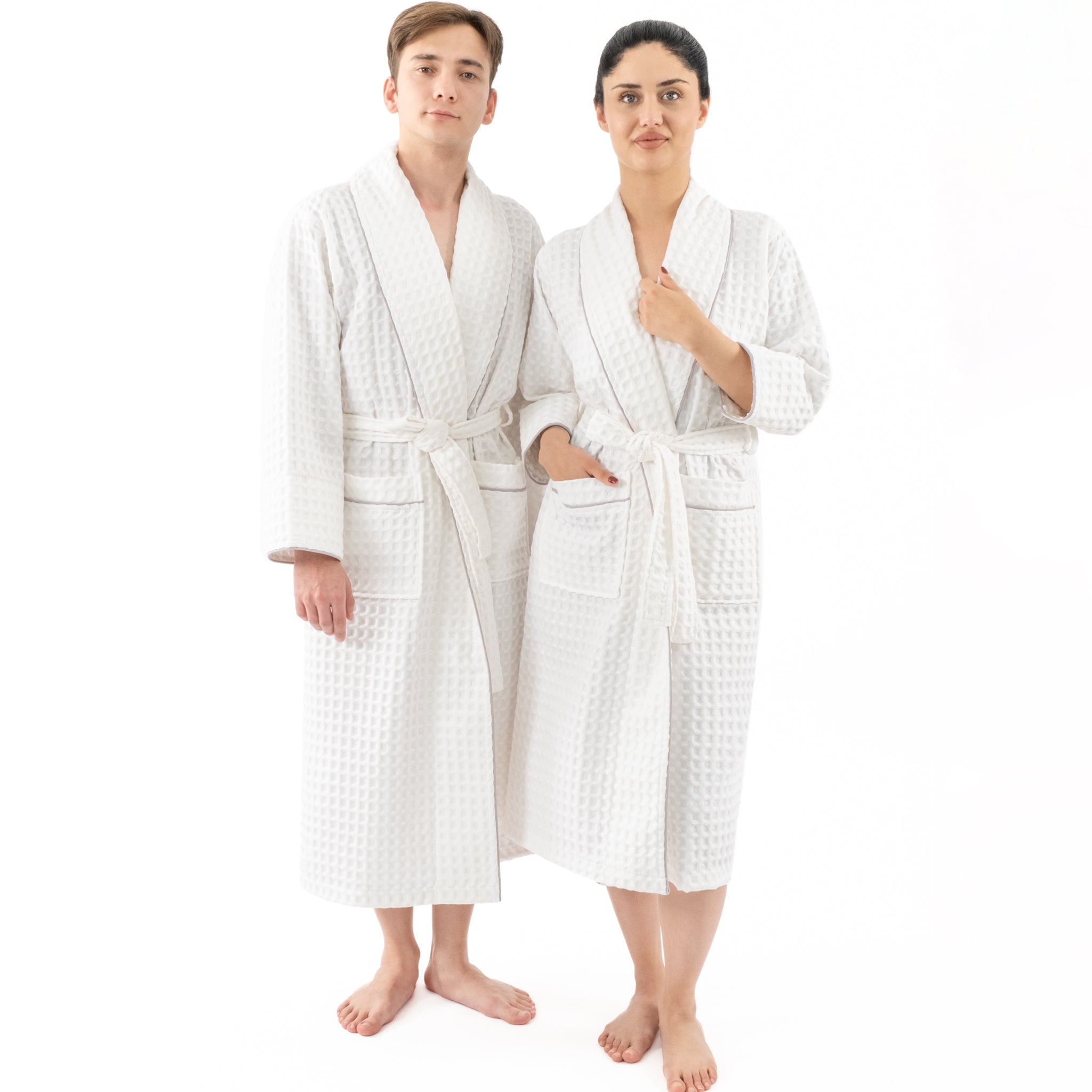 American-softlinen 100% Cotton Waffle Robes for Women and Men, Unisex Waffle Kimono Lounging Bathrobe, 1 Piece Waffle Robe for Couples After Shower