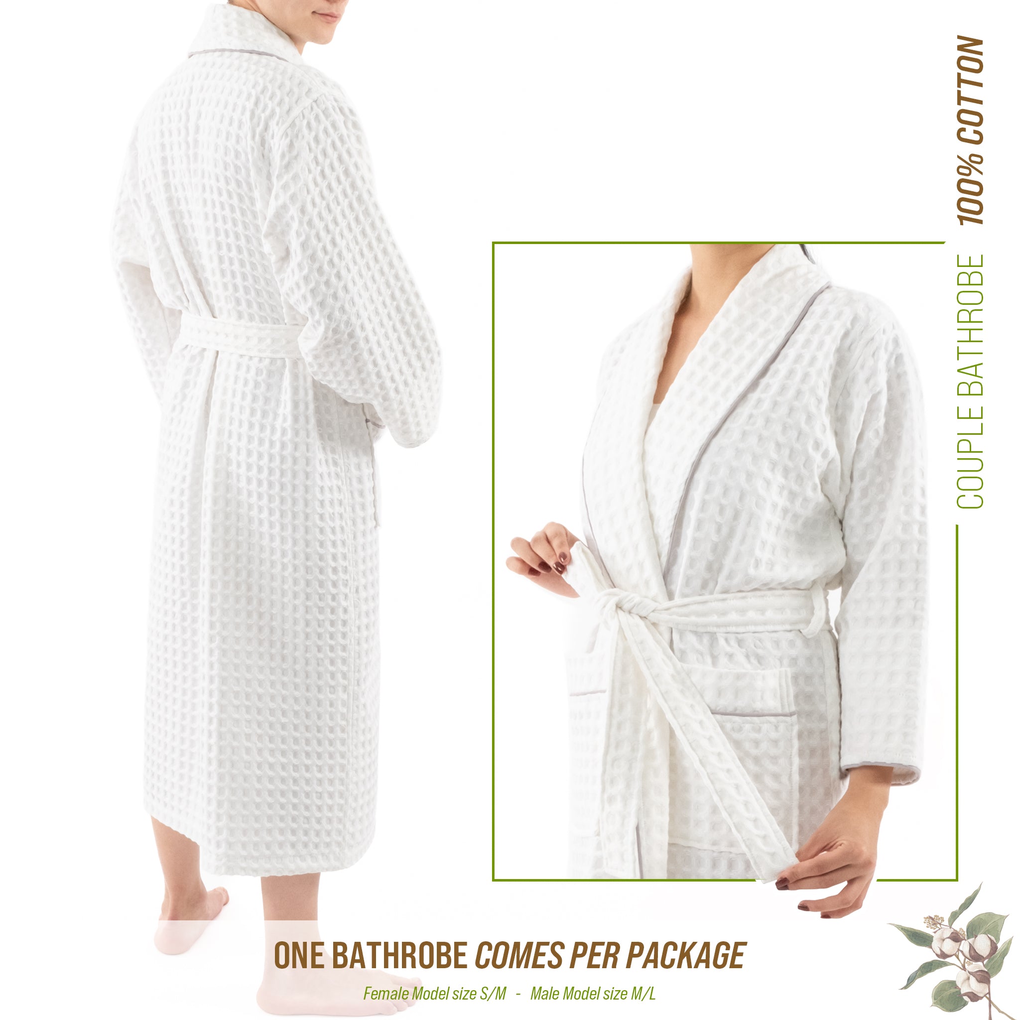 American-softlinen 100% Cotton Waffle Robes for Women and Men, Unisex Waffle Kimono Lounging Bathrobe, 1 Piece Waffle Robe for Couples After Shower