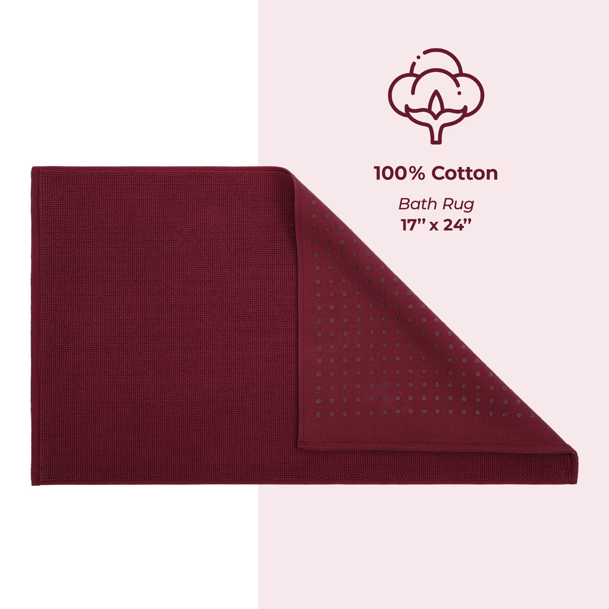 American-softlinen 100% Cotton Bath Mat Rugs, 17x24 inches Slip Resistant Bottom Base Bath Mats for Bathroom