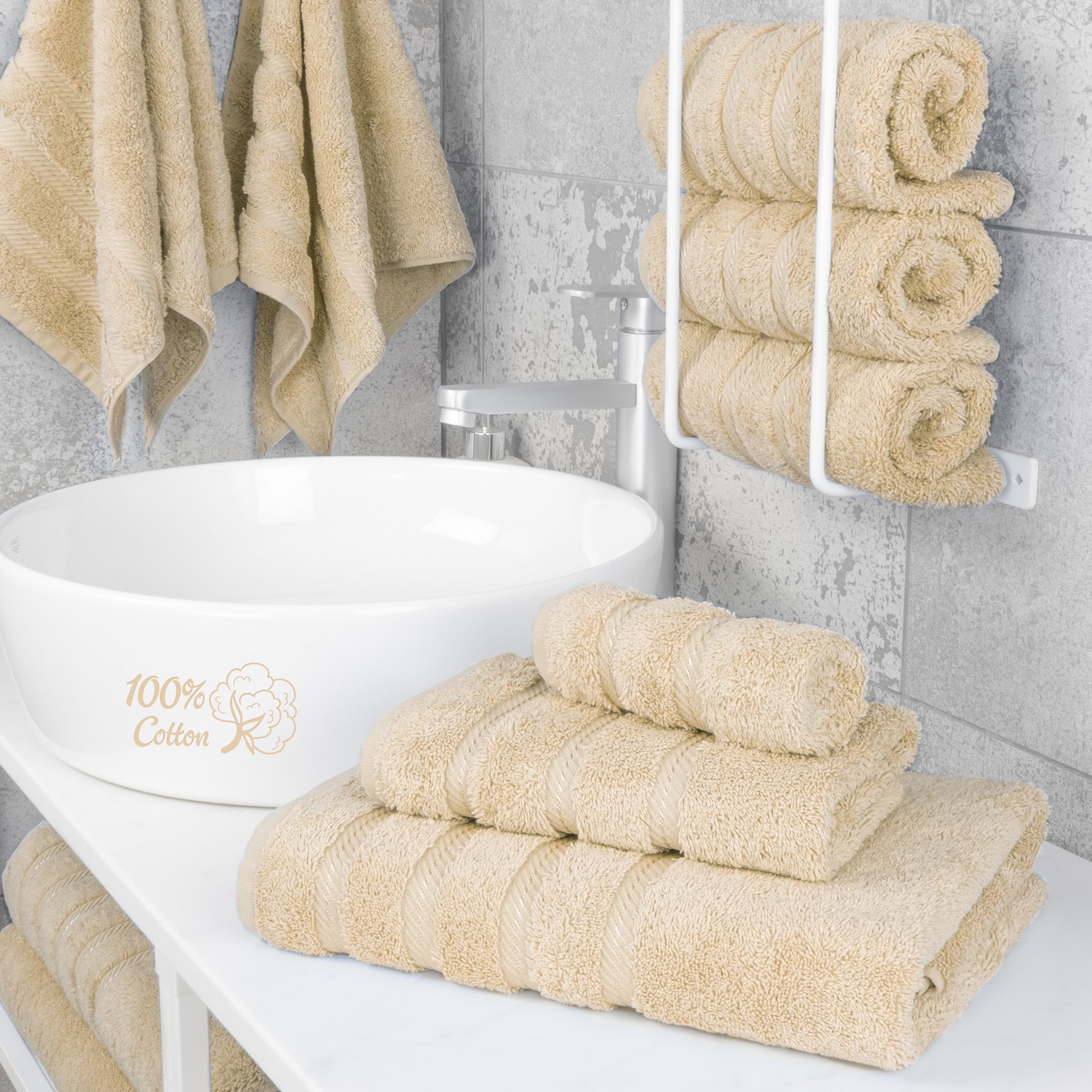 American-softlinen 3 Piece Best Bath Towels Set 100% Cotton Turkish Towels with 20 Different Colors Beige-2