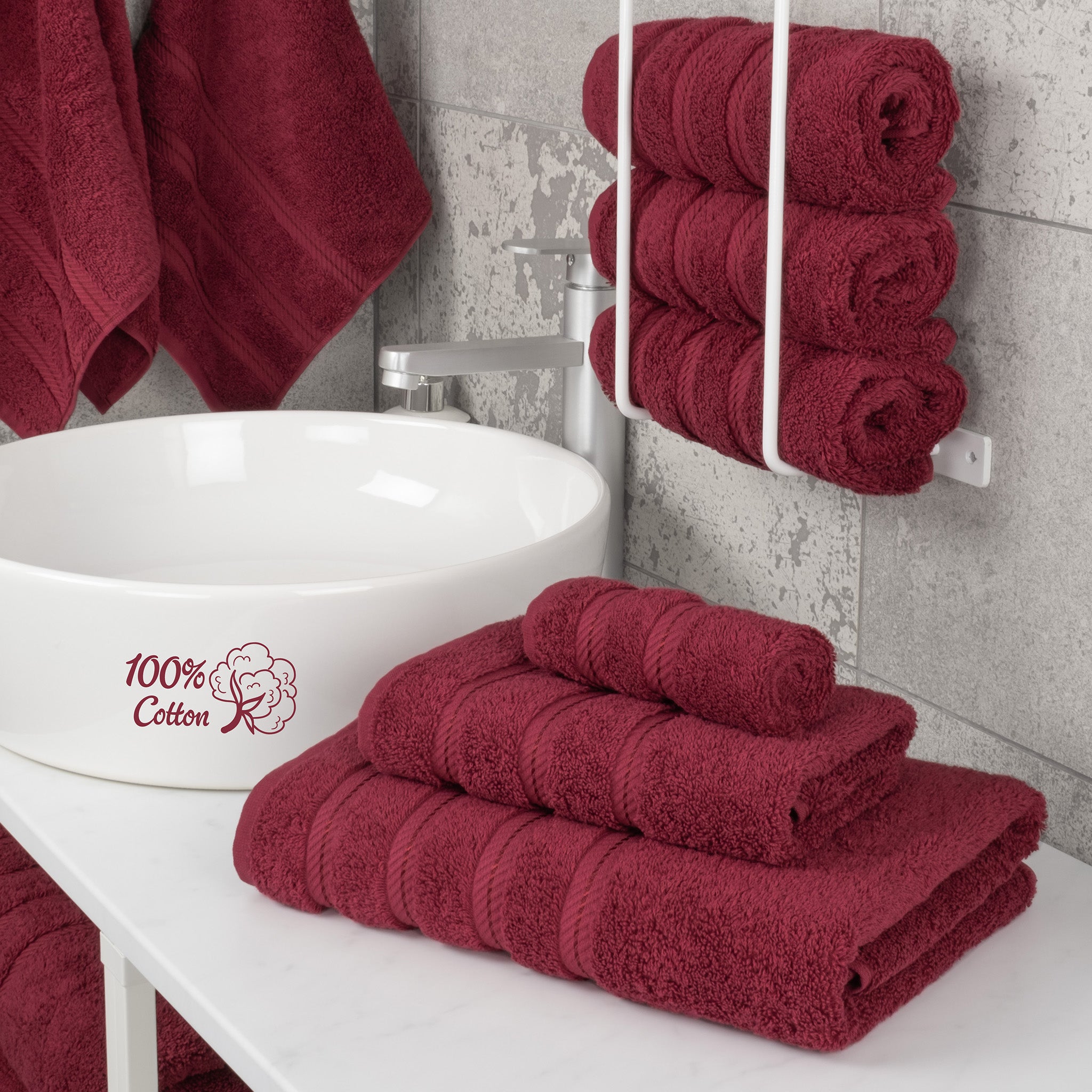 American-softlinen 3 Piece Best Bath Towels Set 100% Cotton Turkish Towels with 20 Different Colors Bordeaux-Red-2