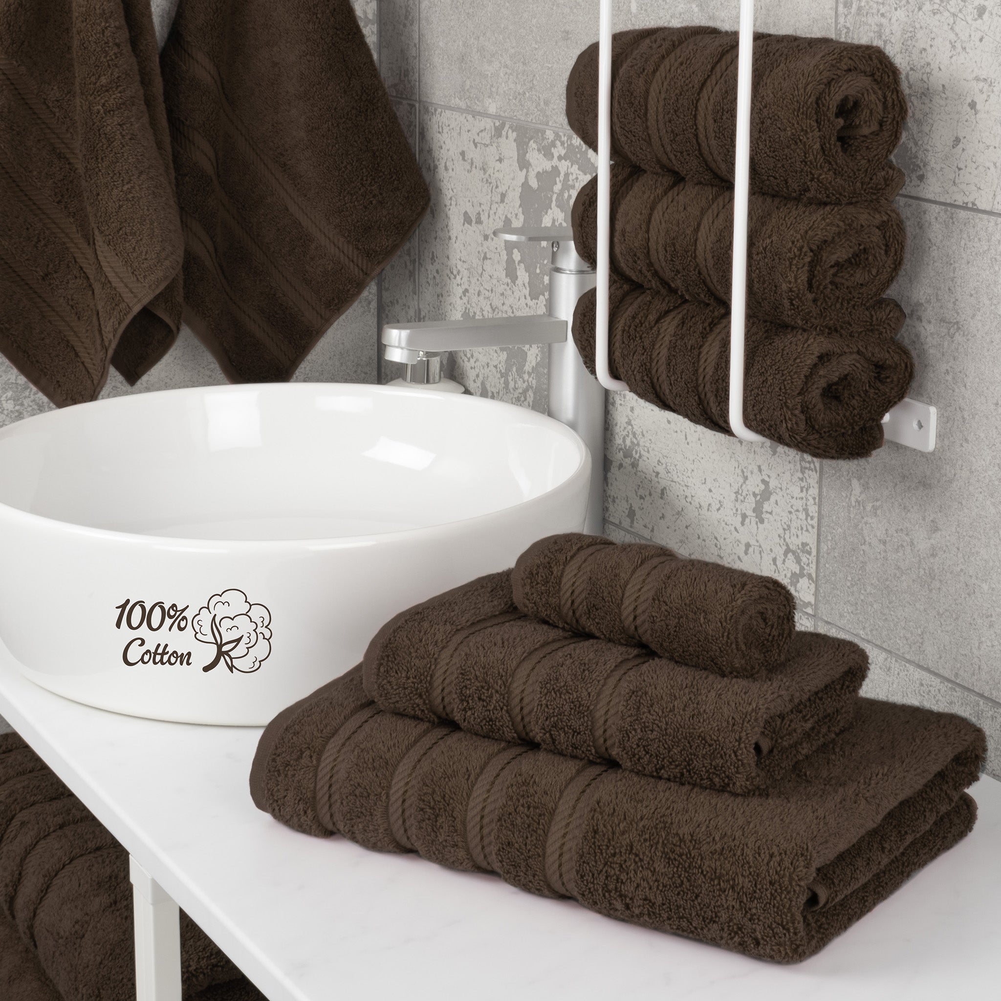 American-softlinen 3 Piece Best Bath Towels Set 100% Cotton Turkish Towels with 20 Different Colors Chocolate-Brown-2
