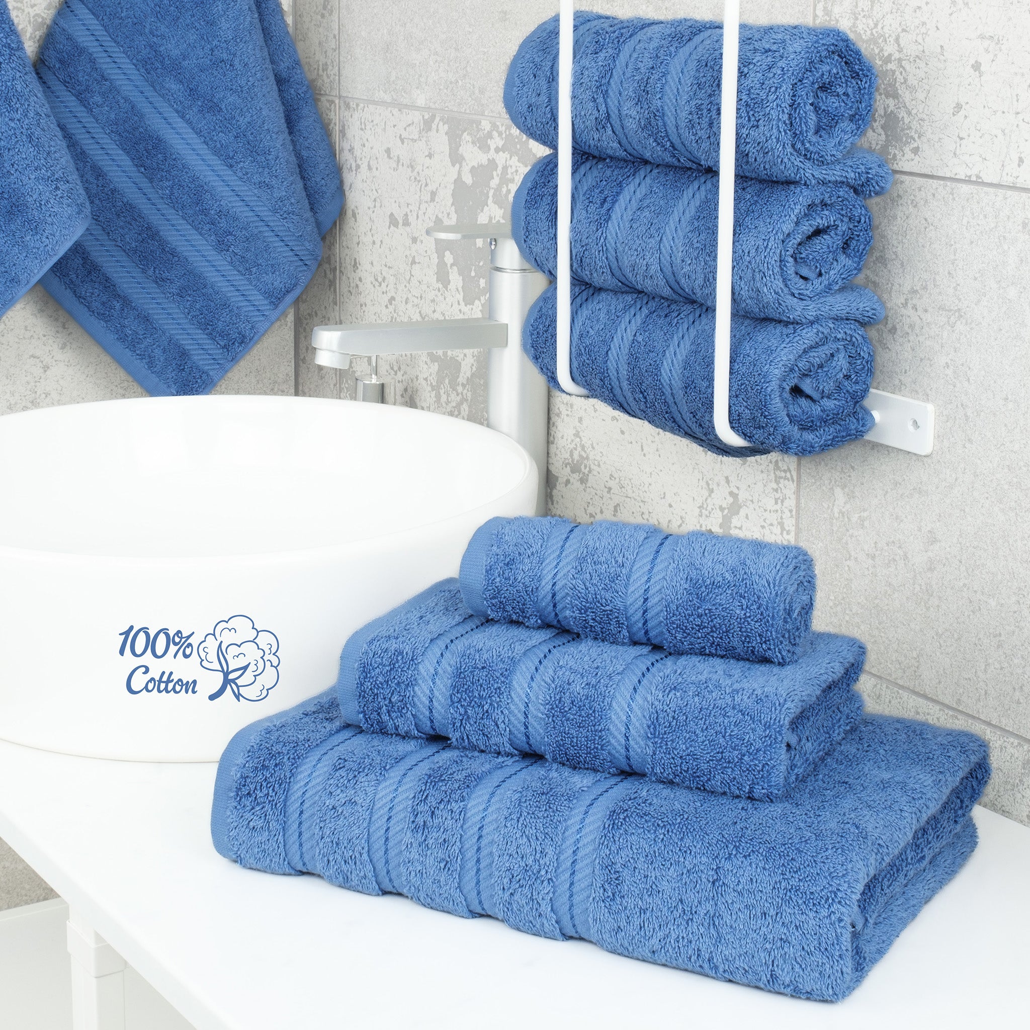 American-softlinen 3 Piece Best Bath Towels Set 100% Cotton Turkish Towels with 20 Different Colors Electric-Blue-2