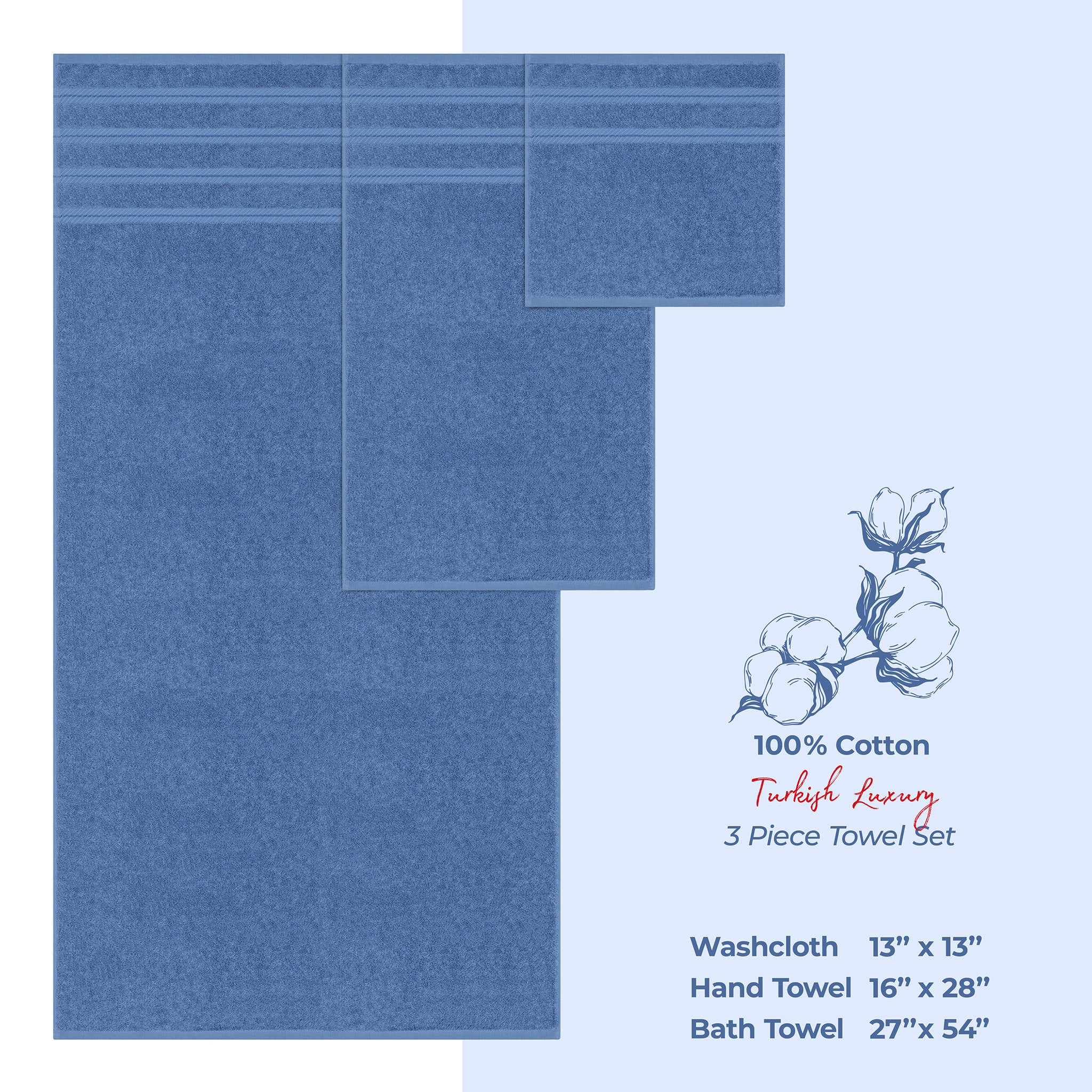 American-softlinen 3 Piece Best Bath Towels Set 100% Cotton Turkish Towels with 20 Different Colors Electric-Blue-4
