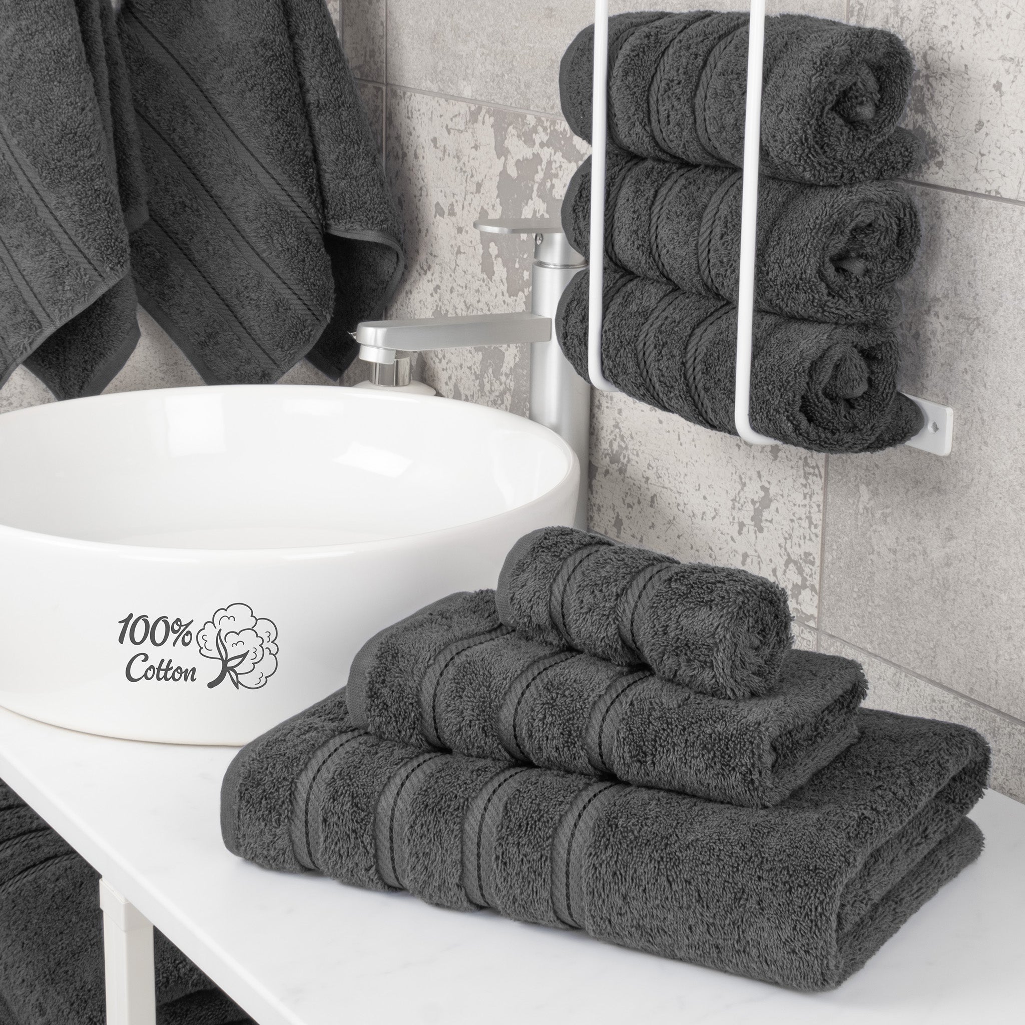 American-softlinen 3 Piece Best Bath Towels Set 100% Cotton Turkish Towels with 20 Different Colors Gray-2