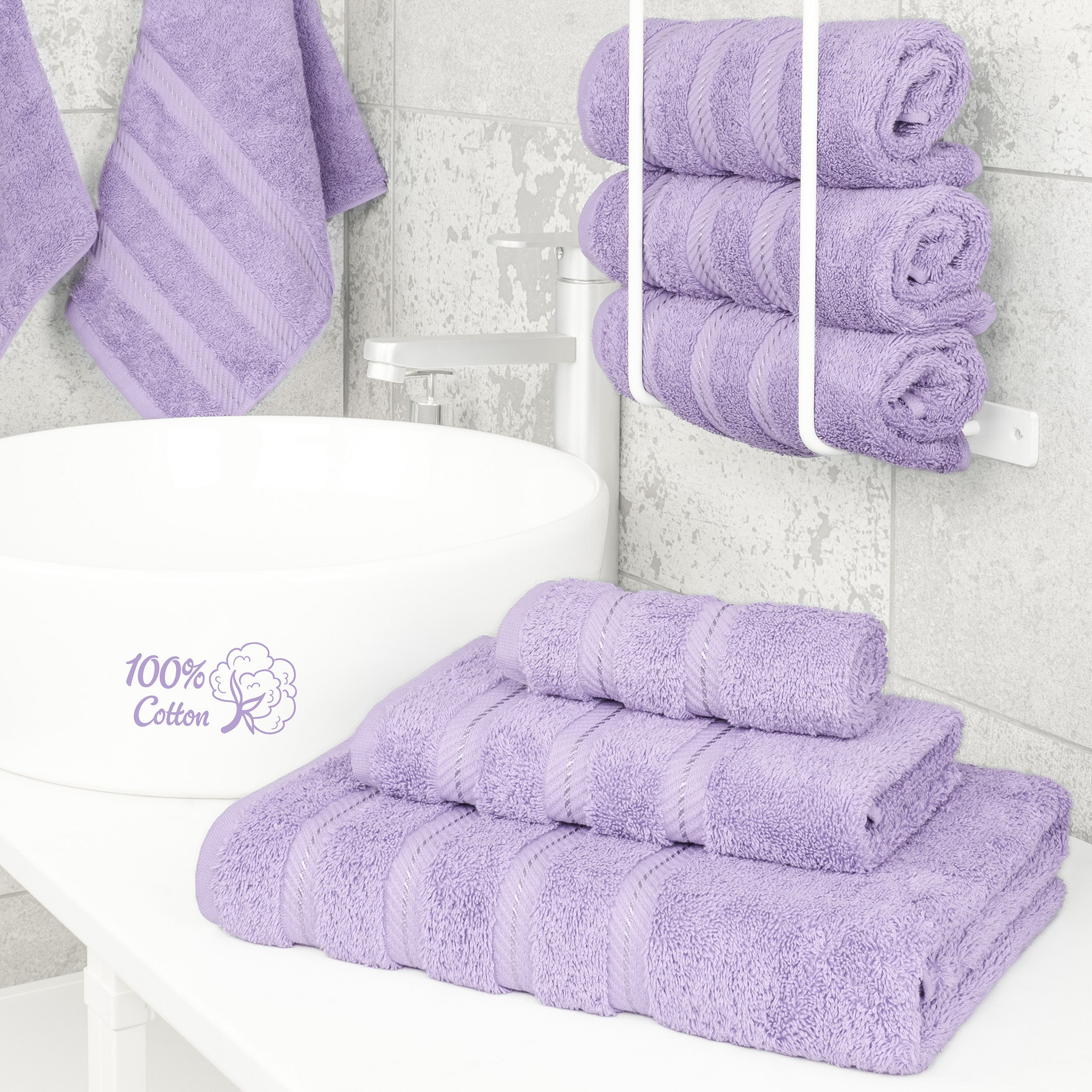 American-softlinen 3 Piece Best Bath Towels Set 100% Cotton Turkish Towels with 20 Different Colors Lilac-2