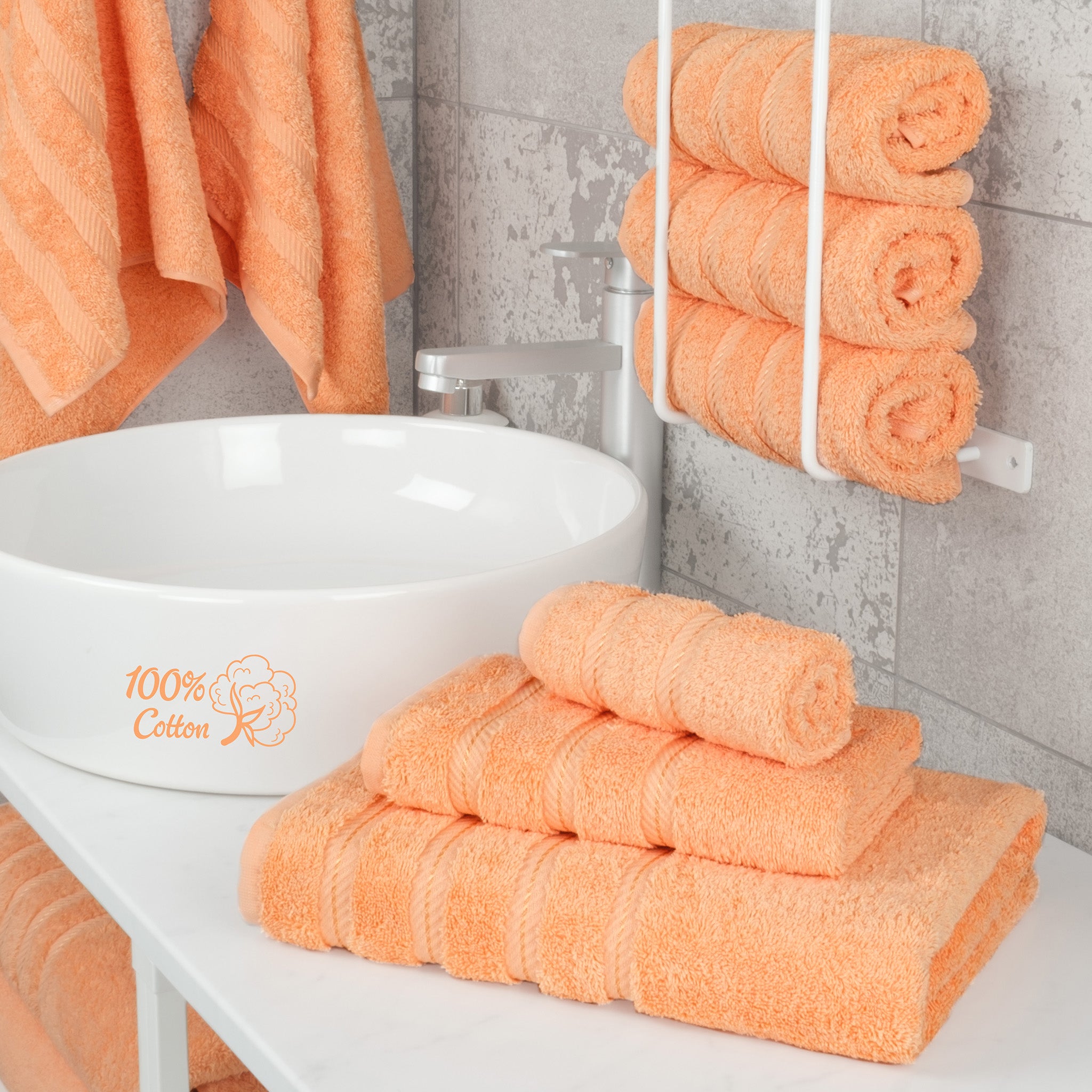 American-softlinen 3 Piece Best Bath Towels Set 100% Cotton Turkish Towels with 20 Different Colors Malibu-Peach-2
