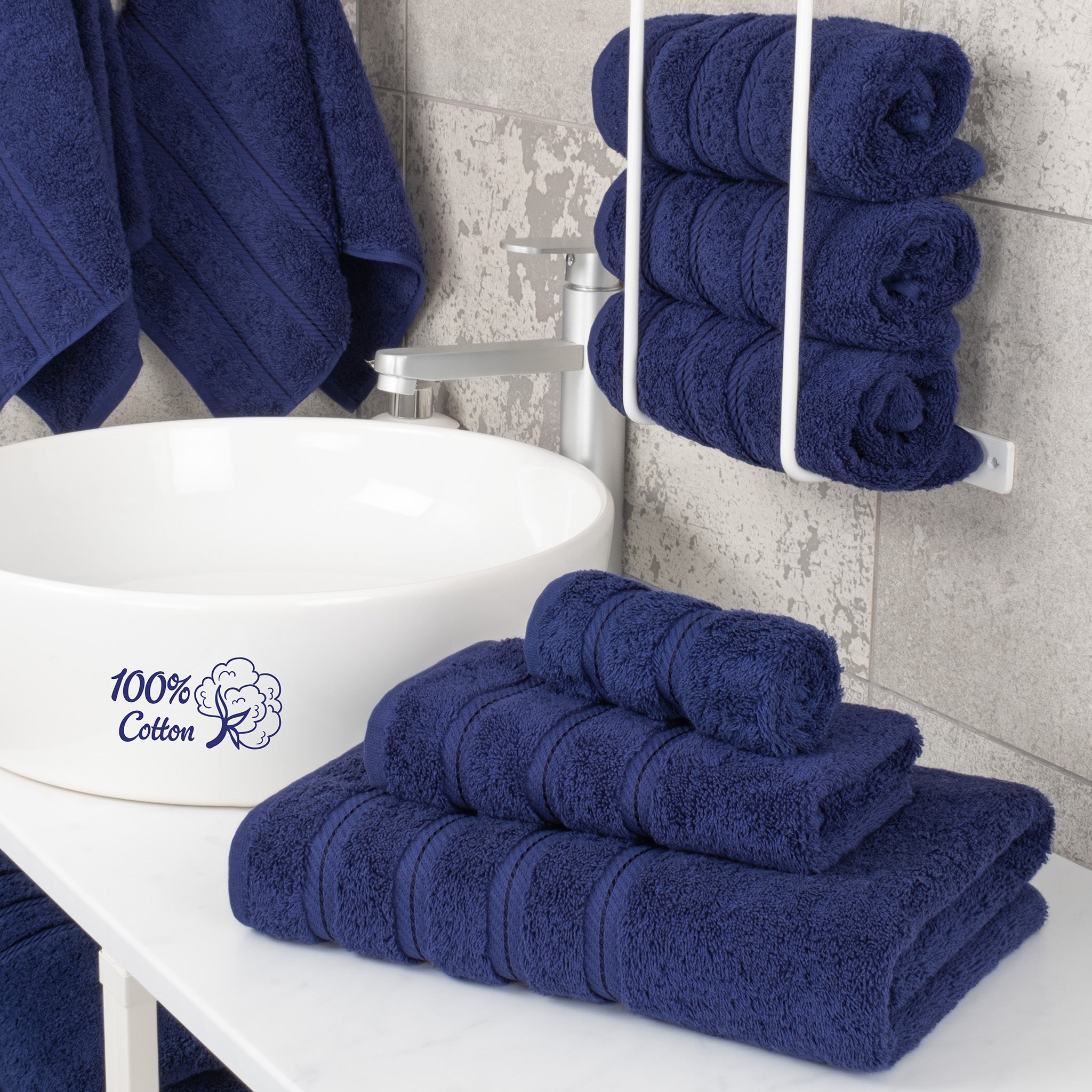 American-softlinen 3 Piece Best Bath Towels Set 100% Cotton Turkish Towels with 20 Different Colors Navy-Blue-2