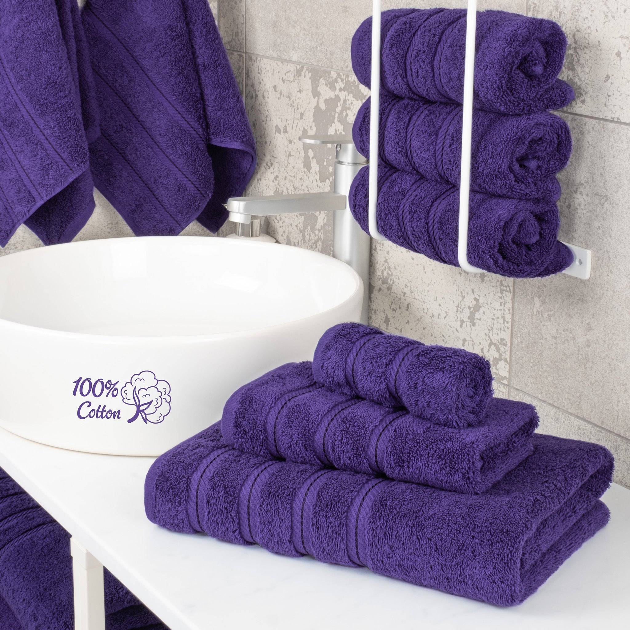 American-softlinen 3 Piece Best Bath Towels Set 100% Cotton Turkish Towels with 20 Different Colors Purple-2
