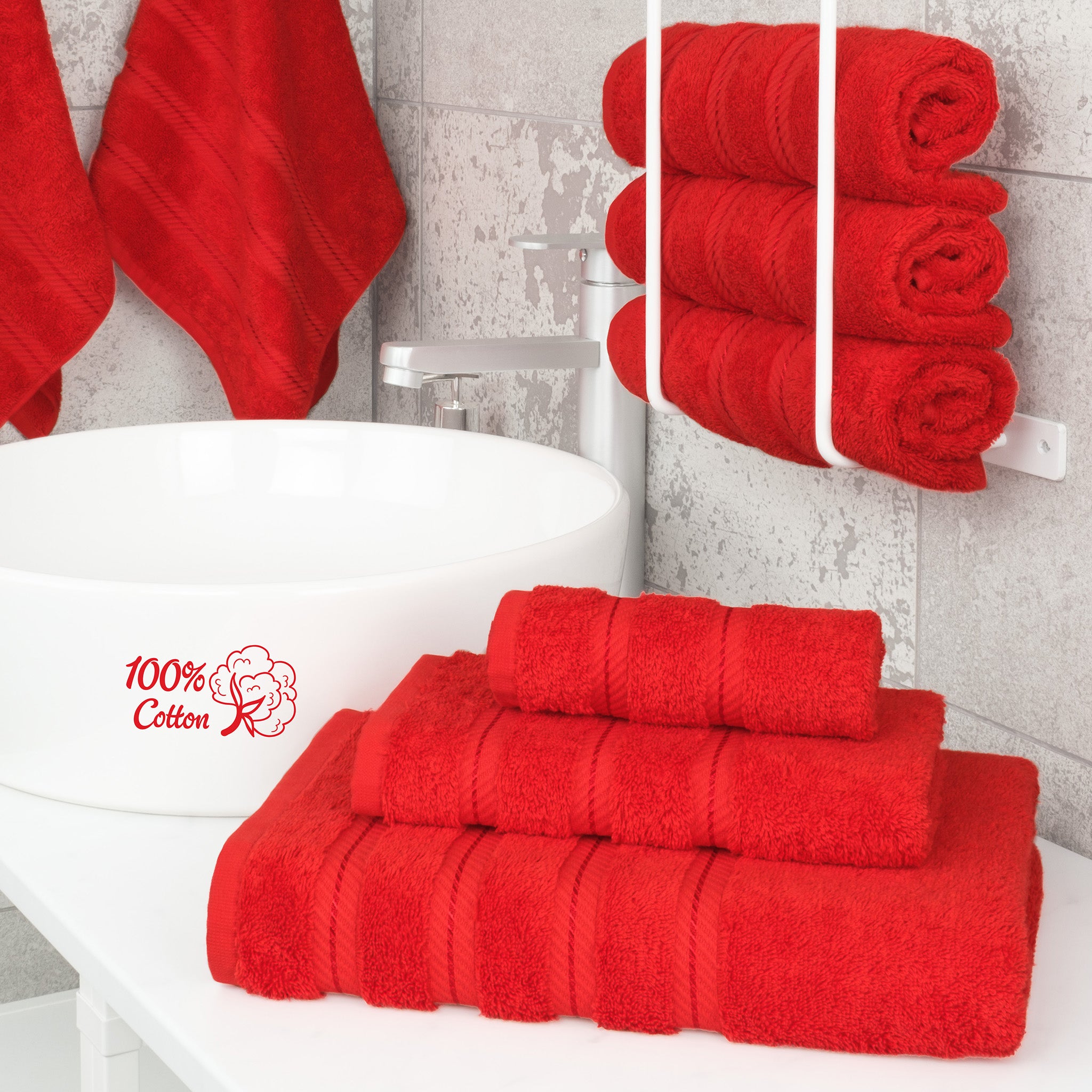 American-softlinen 3 Piece Best Bath Towels Set 100% Cotton Turkish Towels with 20 Different Colors Red-2