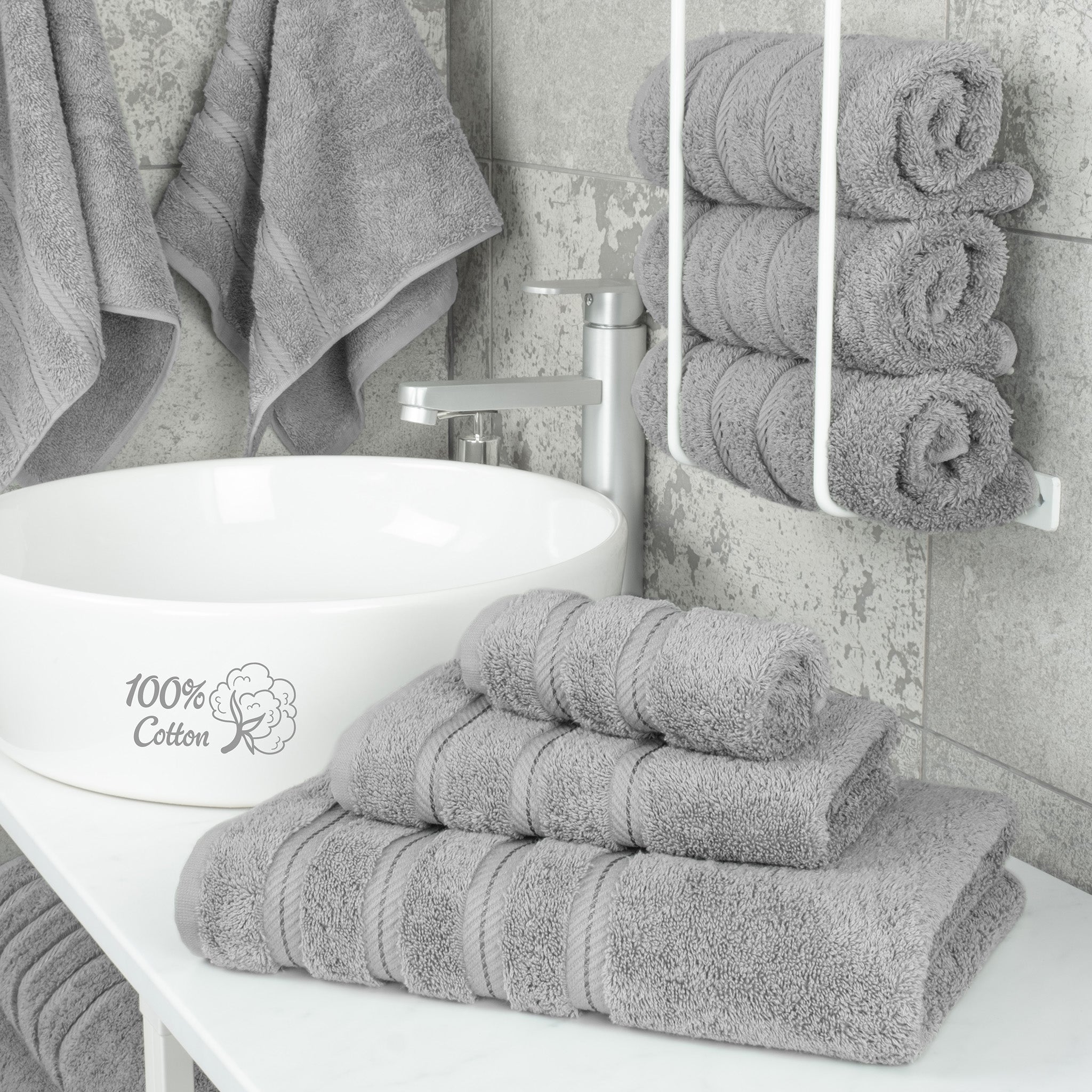 American-softlinen 3 Piece Best Bath Towels Set 100% Cotton Turkish Towels with 20 Different Colors Rockridge-Gray-2