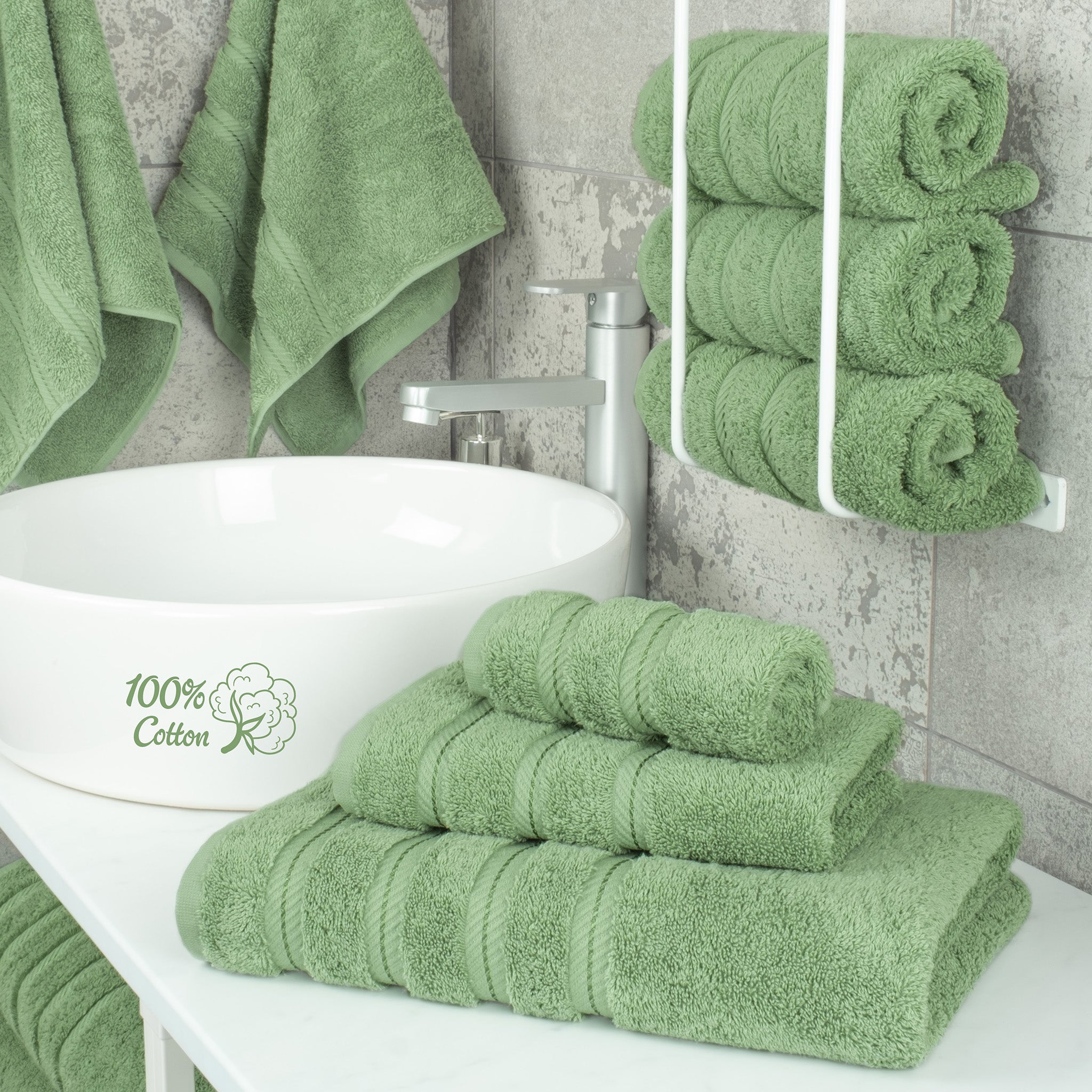 American-softlinen 3 Piece Best Bath Towels Set 100% Cotton Turkish Towels with 20 Different Colors Sage-Green-2