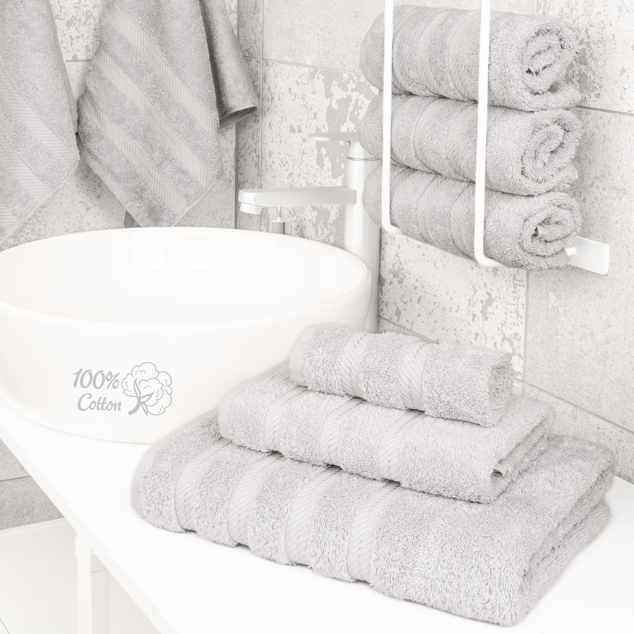 American-softlinen 3 Piece Best Bath Towels Set 100% Cotton Turkish Towels with 20 Different Colors Silver-Gray-2