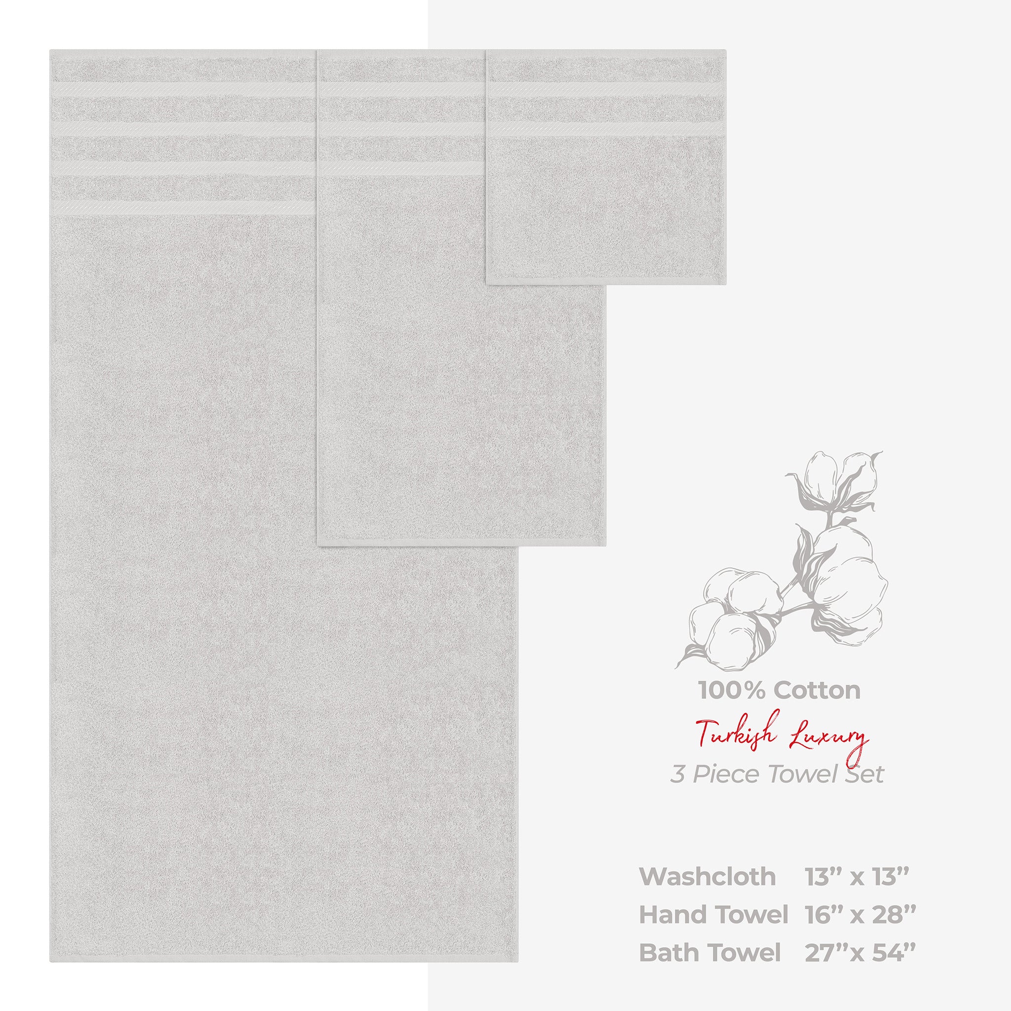 American-softlinen 3 Piece Best Bath Towels Set 100% Cotton Turkish Towels with 20 Different Colors Silver-Gray-4
