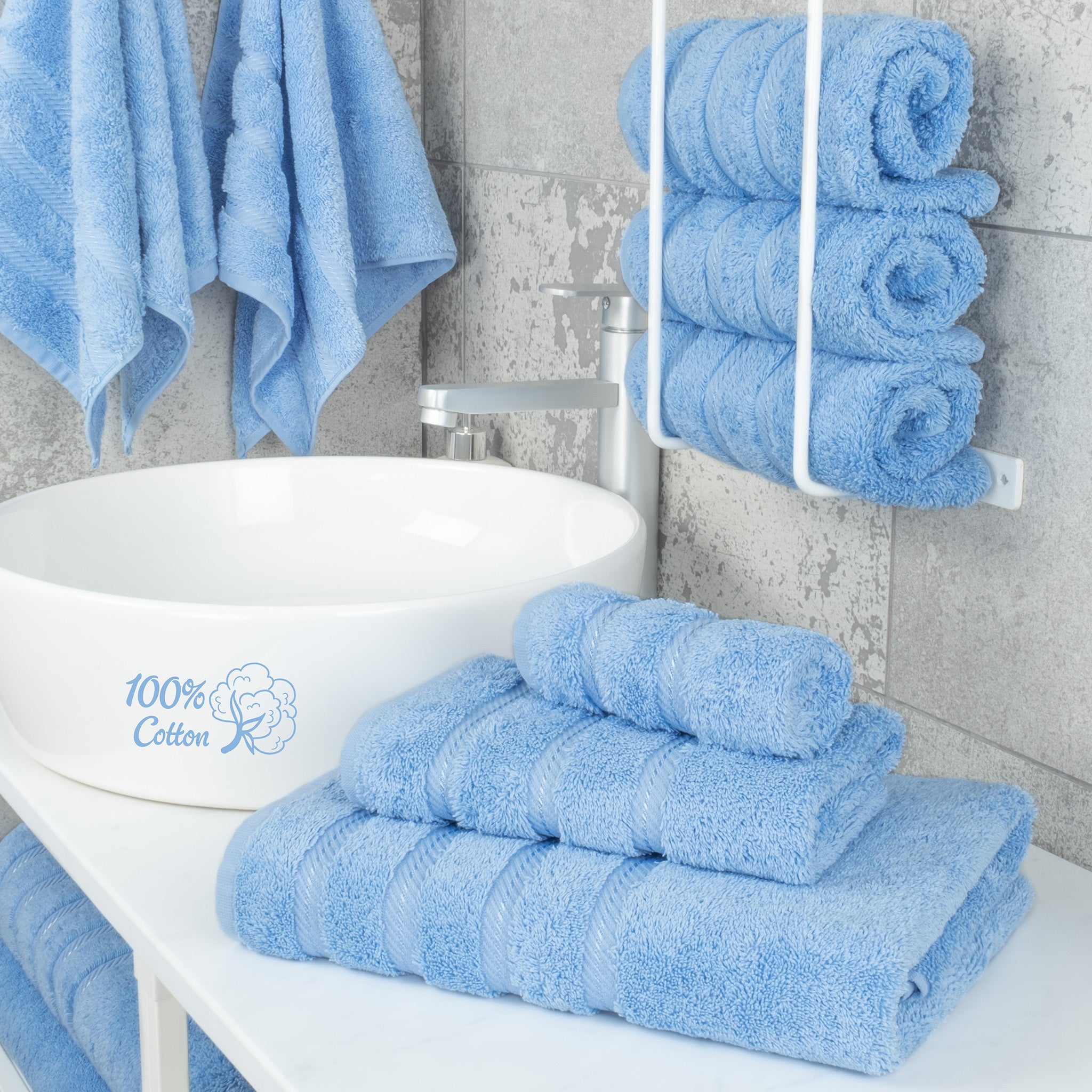 American-softlinen 3 Piece Best Bath Towels Set 100% Cotton Turkish Towels with 20 Different Colors Sky-Blue-2