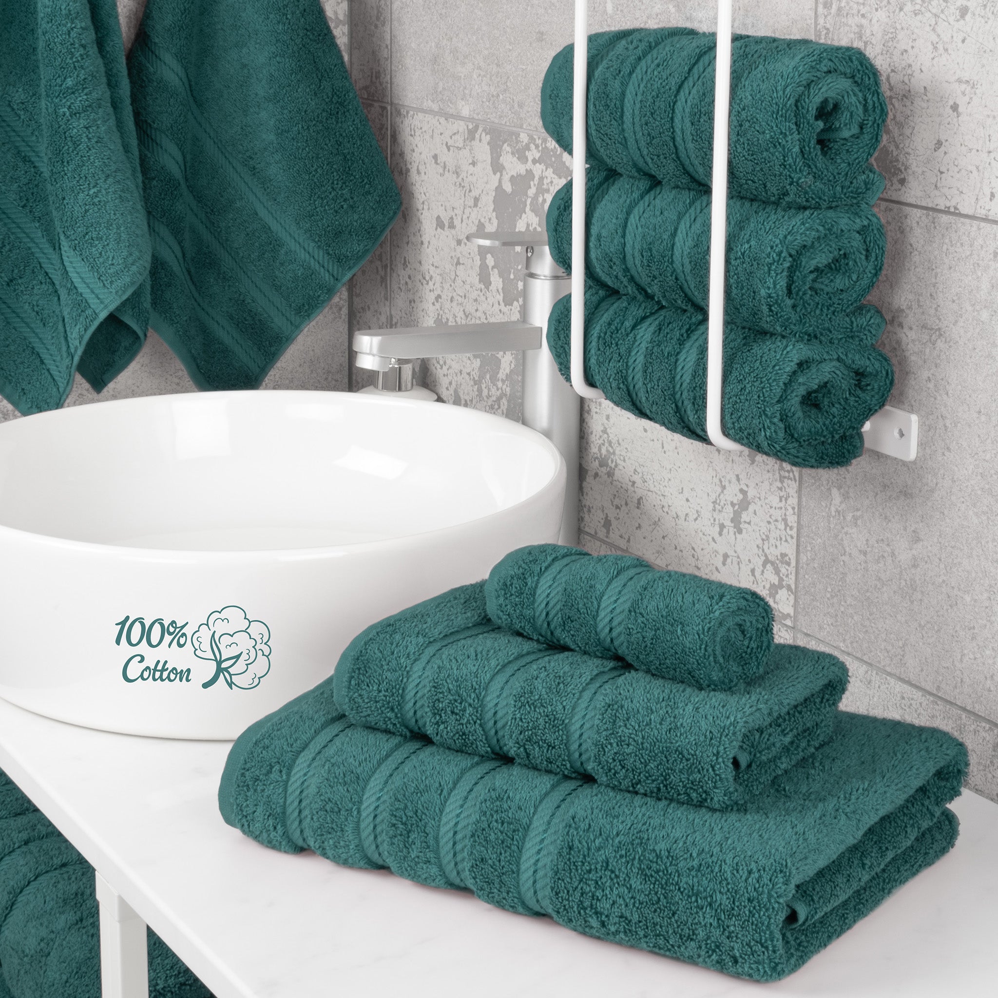 American-softlinen 3 Piece Best Bath Towels Set 100% Cotton Turkish Towels with 20 Different Colors Teal-2